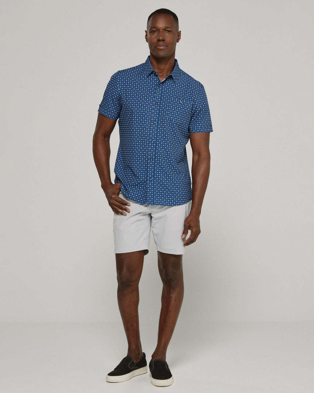 7 Diamonds Roche Blue Neat Print Short Sleeve Shirt