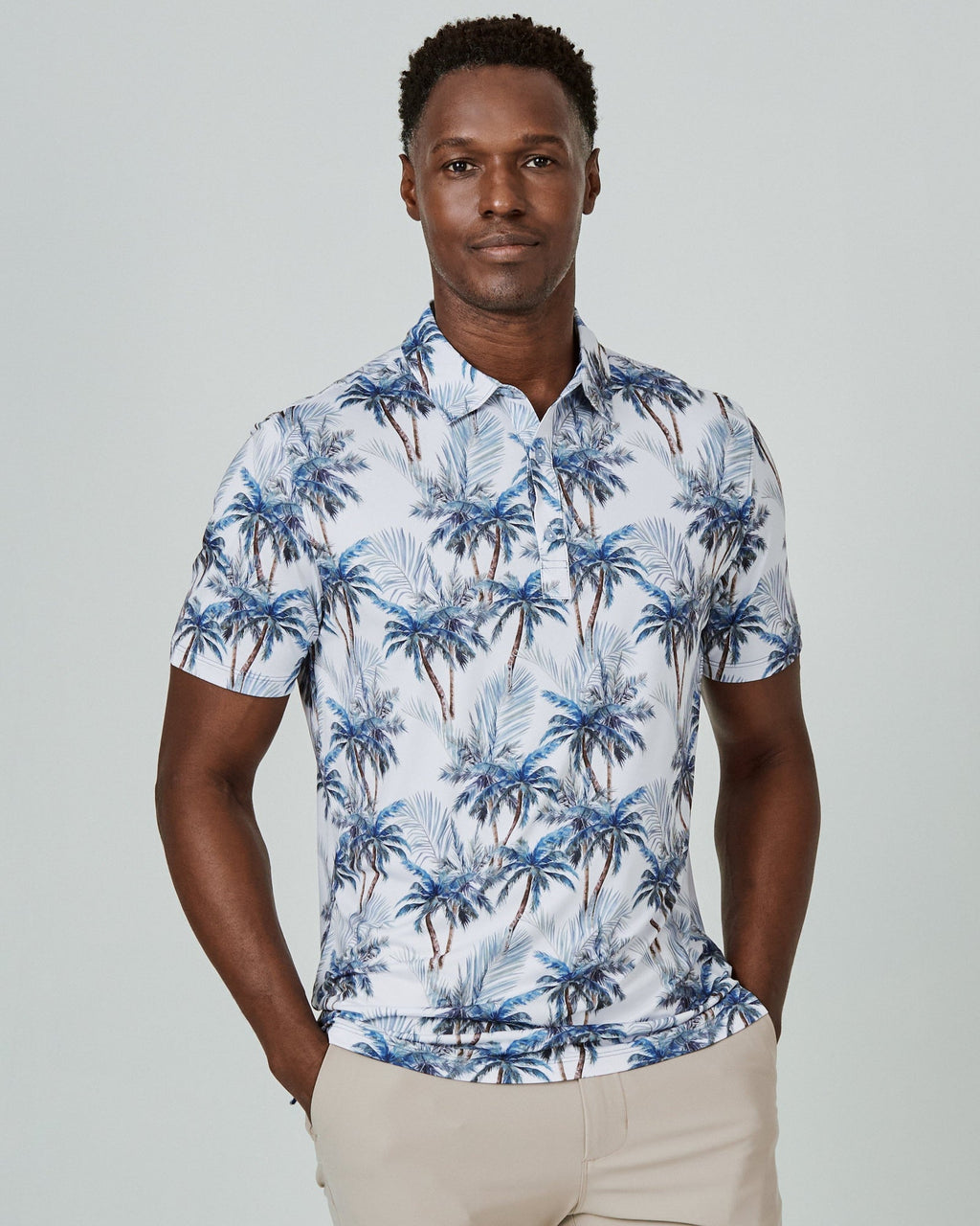 7 Diamonds Provo Palm Tree Print Polo In Blue