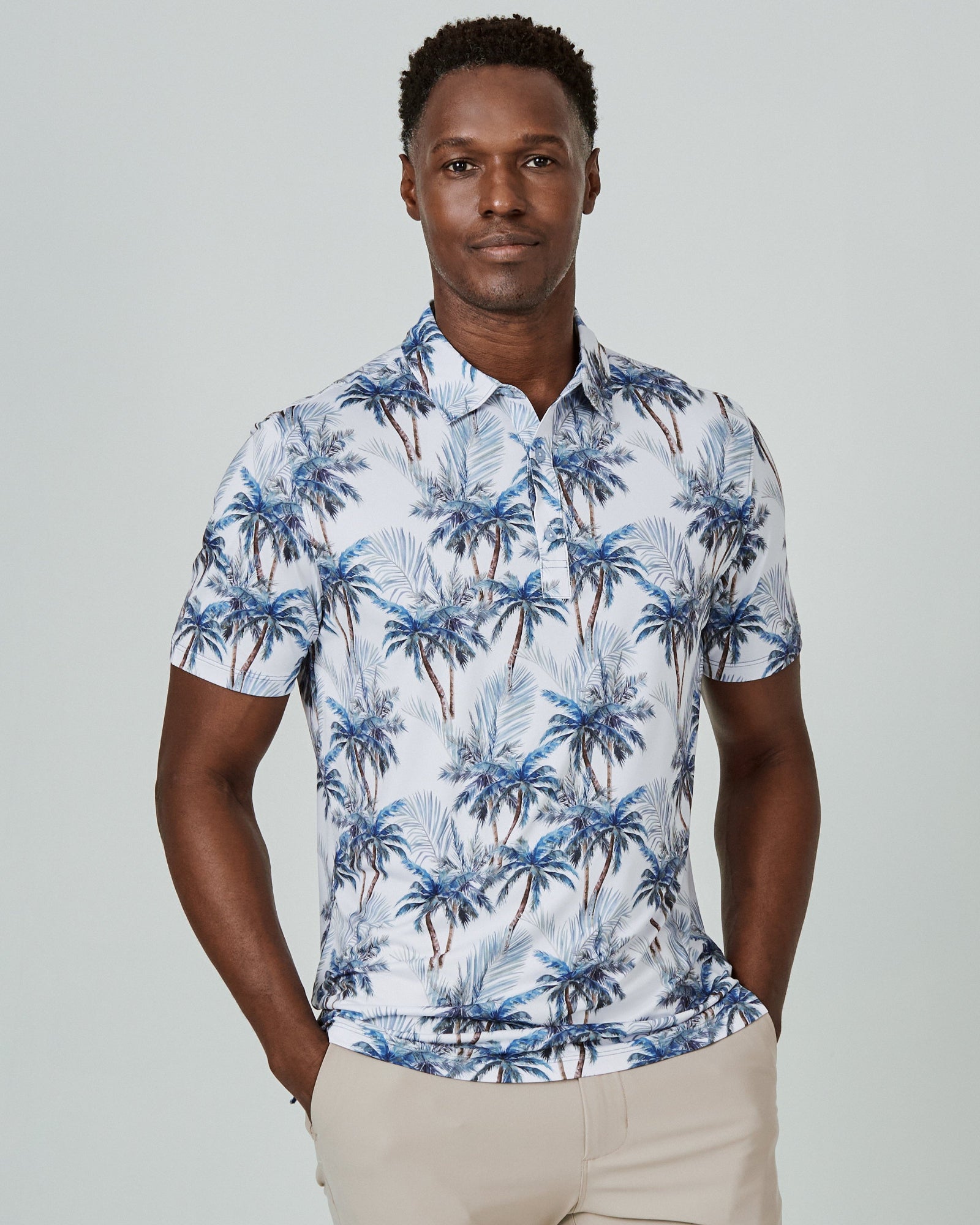 7 Diamonds Provo Palm Tree Print Polo In Blue