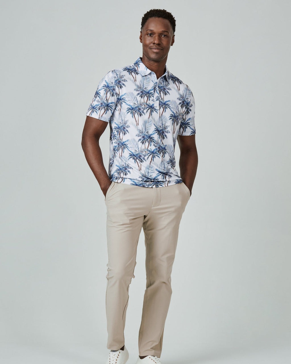 7 Diamonds Provo Palm Tree Print Polo In Blue