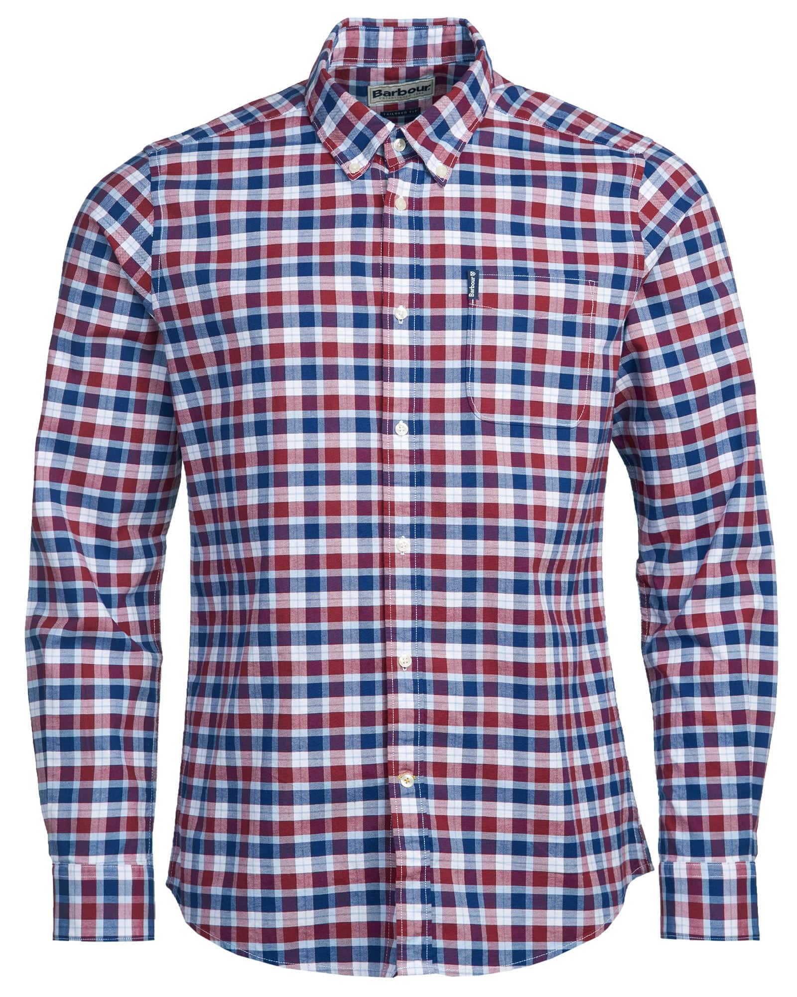 Barbour Country Check 15 Tailored Fit Oxford Cloth Button Down Shirt In Bold Red - Rainwater's Men's Clothing and Tuxedo Rental