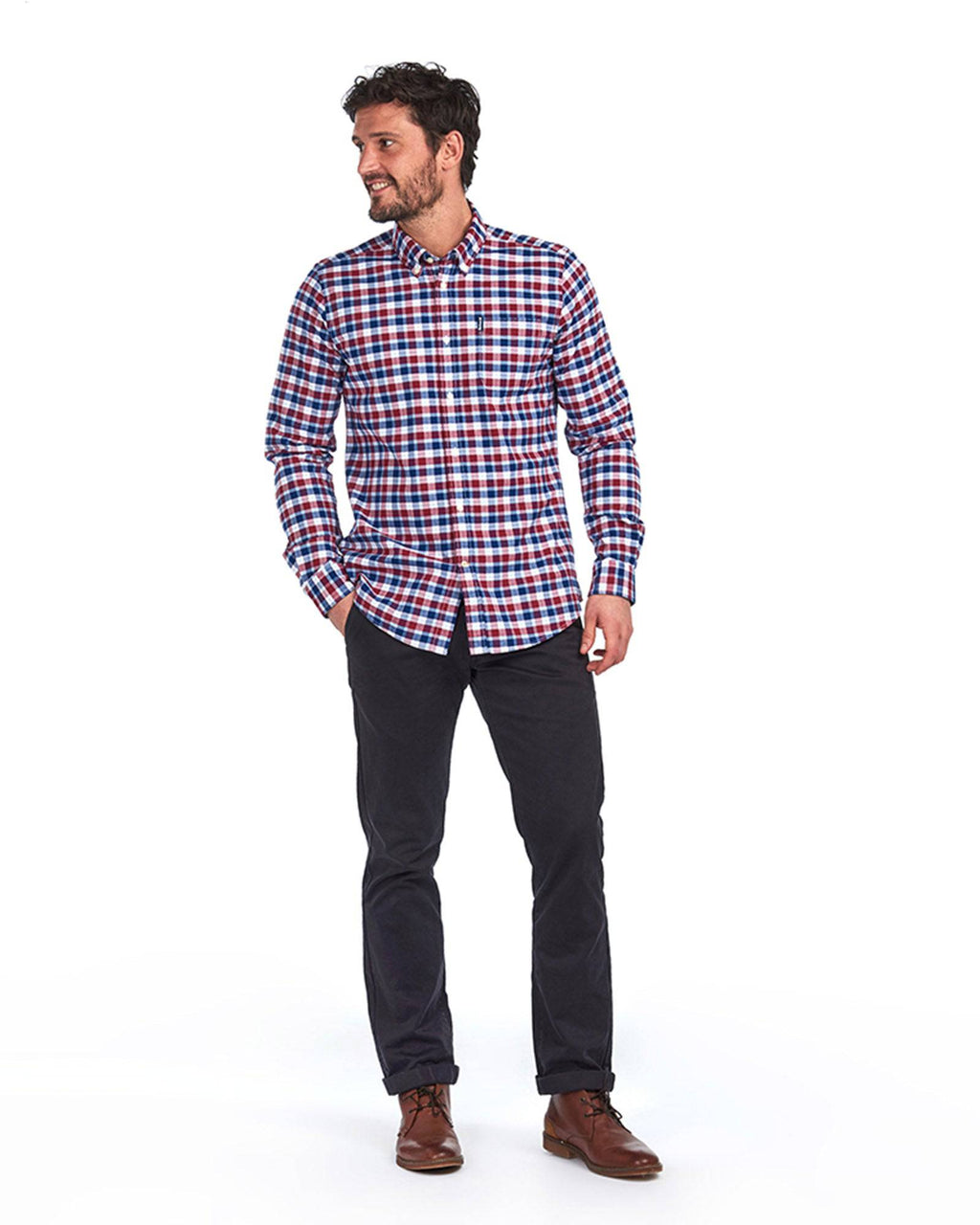 Barbour Country Check 15 Tailored Fit Oxford Cloth Button Down Shirt In Bold Red - Rainwater's Men's Clothing and Tuxedo Rental