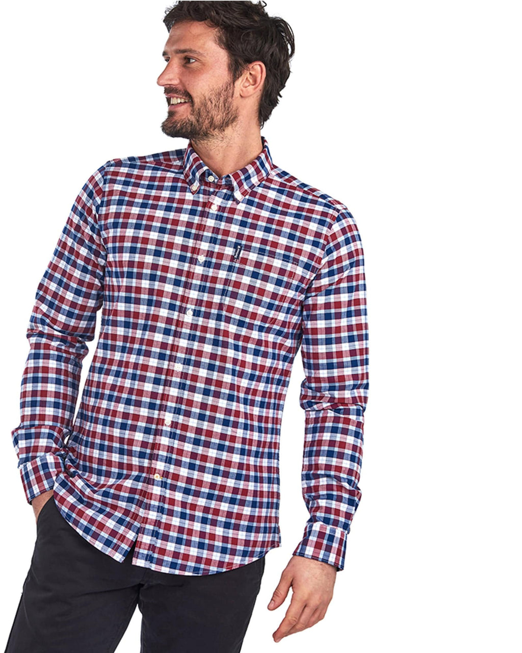 Barbour Country Check 15 Tailored Fit Oxford Cloth Button Down Shirt In Bold Red - Rainwater's Men's Clothing and Tuxedo Rental