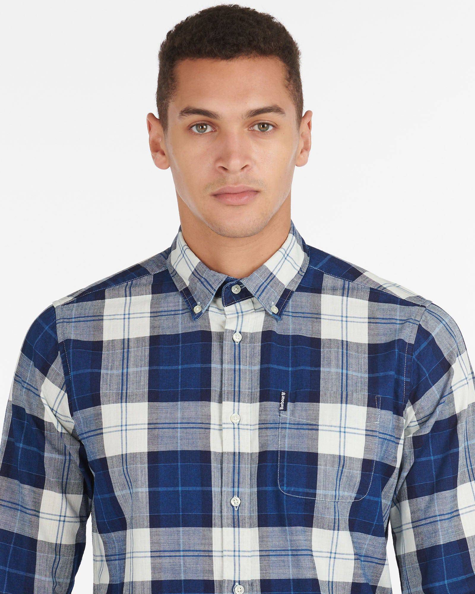 Barbour Indigo 9 Tailored Fit Buttondown Collar Plaid Shirt in Indigo - Rainwater's Men's Clothing and Tuxedo Rental
