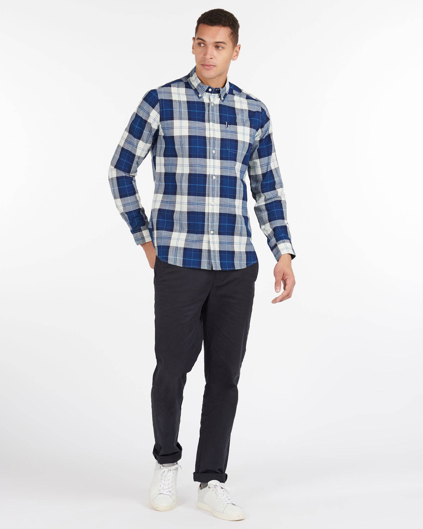 Barbour Indigo 9 Tailored Fit Buttondown Collar Plaid Shirt in Indigo - Rainwater's Men's Clothing and Tuxedo Rental