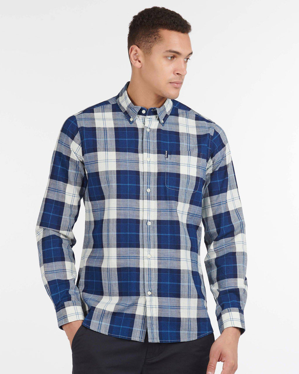 Barbour Indigo 9 Tailored Fit Buttondown Collar Plaid Shirt in Indigo - Rainwater's Men's Clothing and Tuxedo Rental