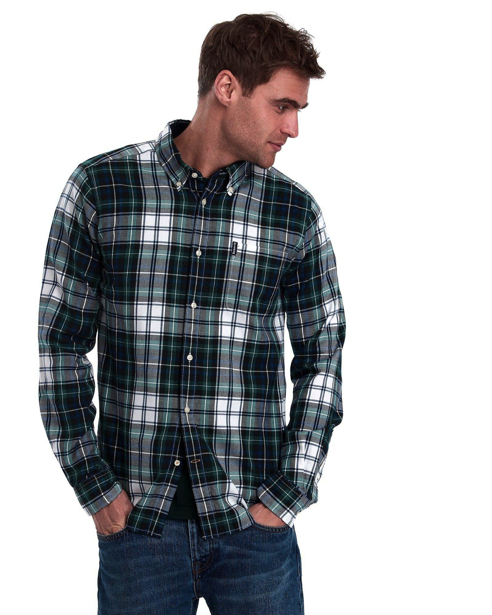 Barbour Highland Check 20 Classic Tartan Button down Collar Tailored Fit In Navy & Green
