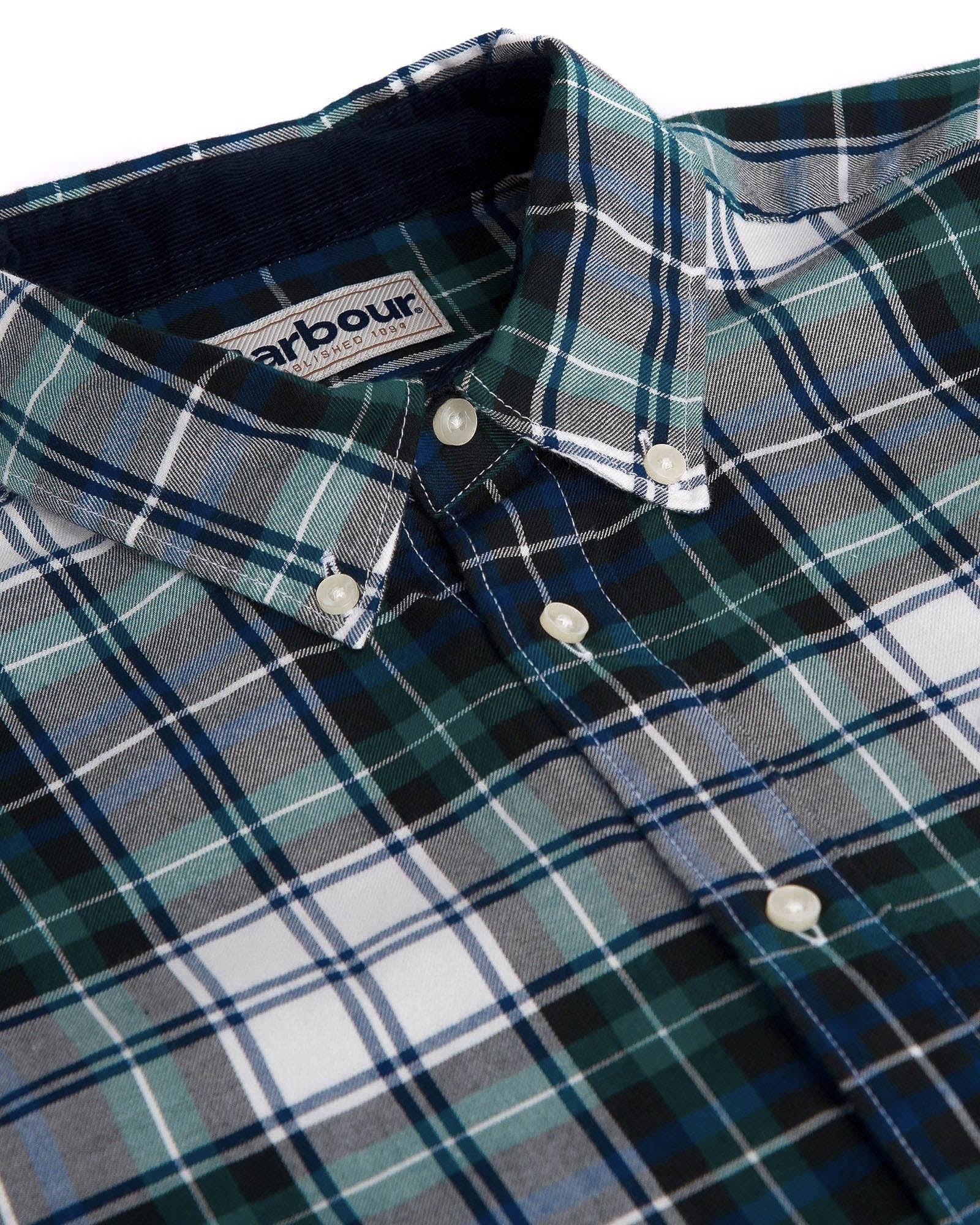Barbour Highland Check 20 Classic Tartan Button down Collar Tailored Fit In Navy & Green