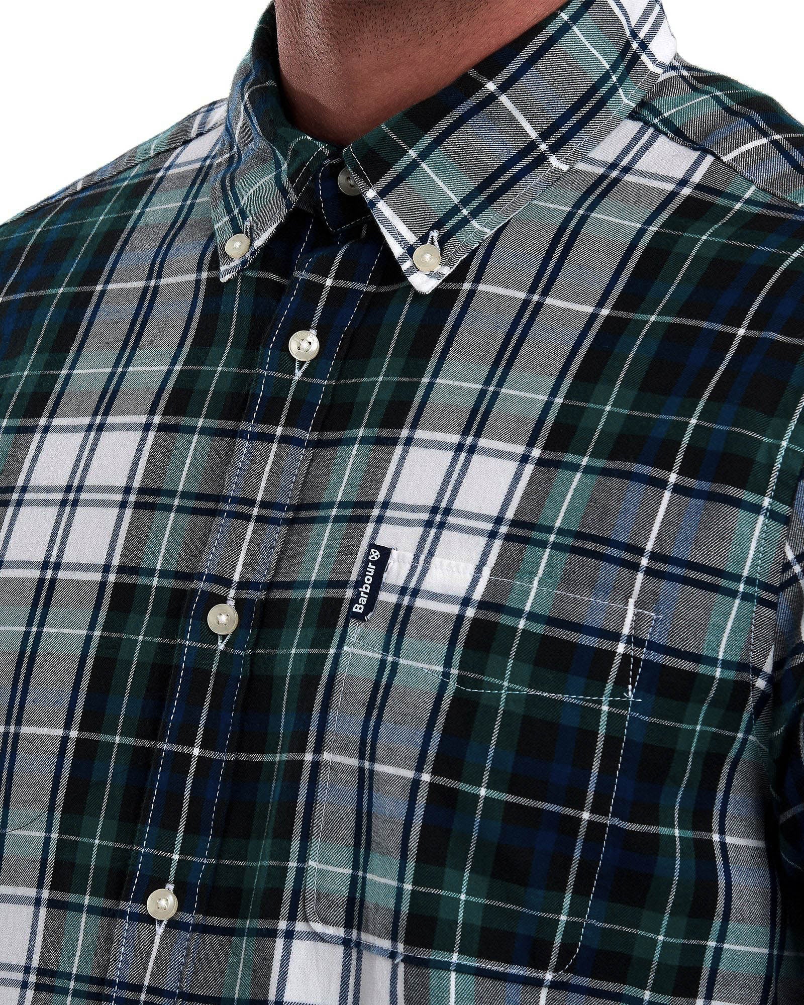 Barbour Highland Check 20 Classic Tartan Button down Collar Tailored Fit In Navy & Green