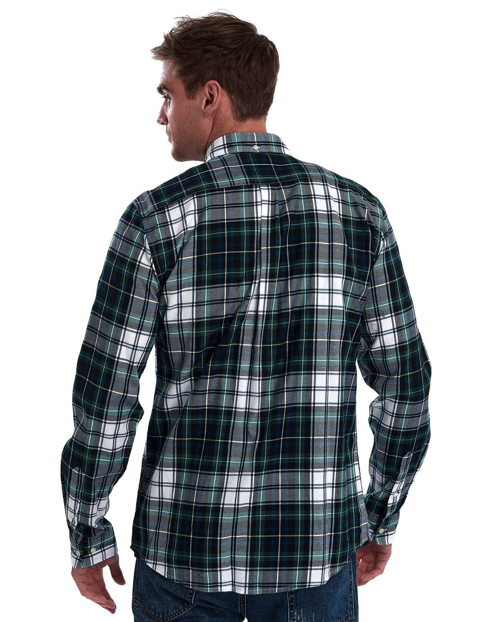 Barbour Highland Check 20 Classic Tartan Button down Collar Tailored Fit In Navy & Green