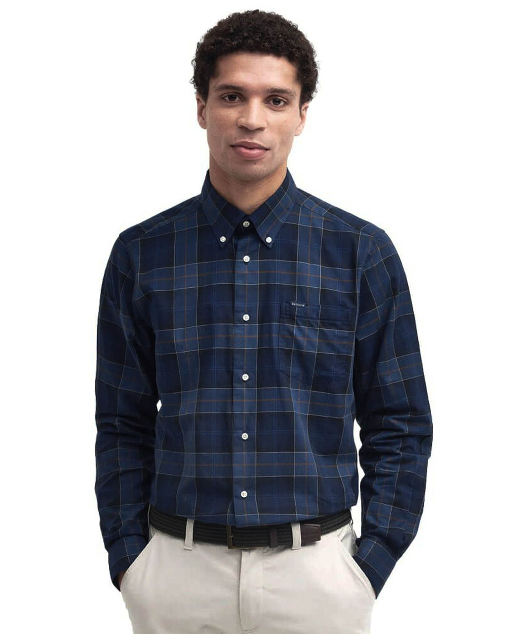 Barbour Wetheram Tartan Midnight Blue Plaid Button Down Collar Shirt in Tailored Fit