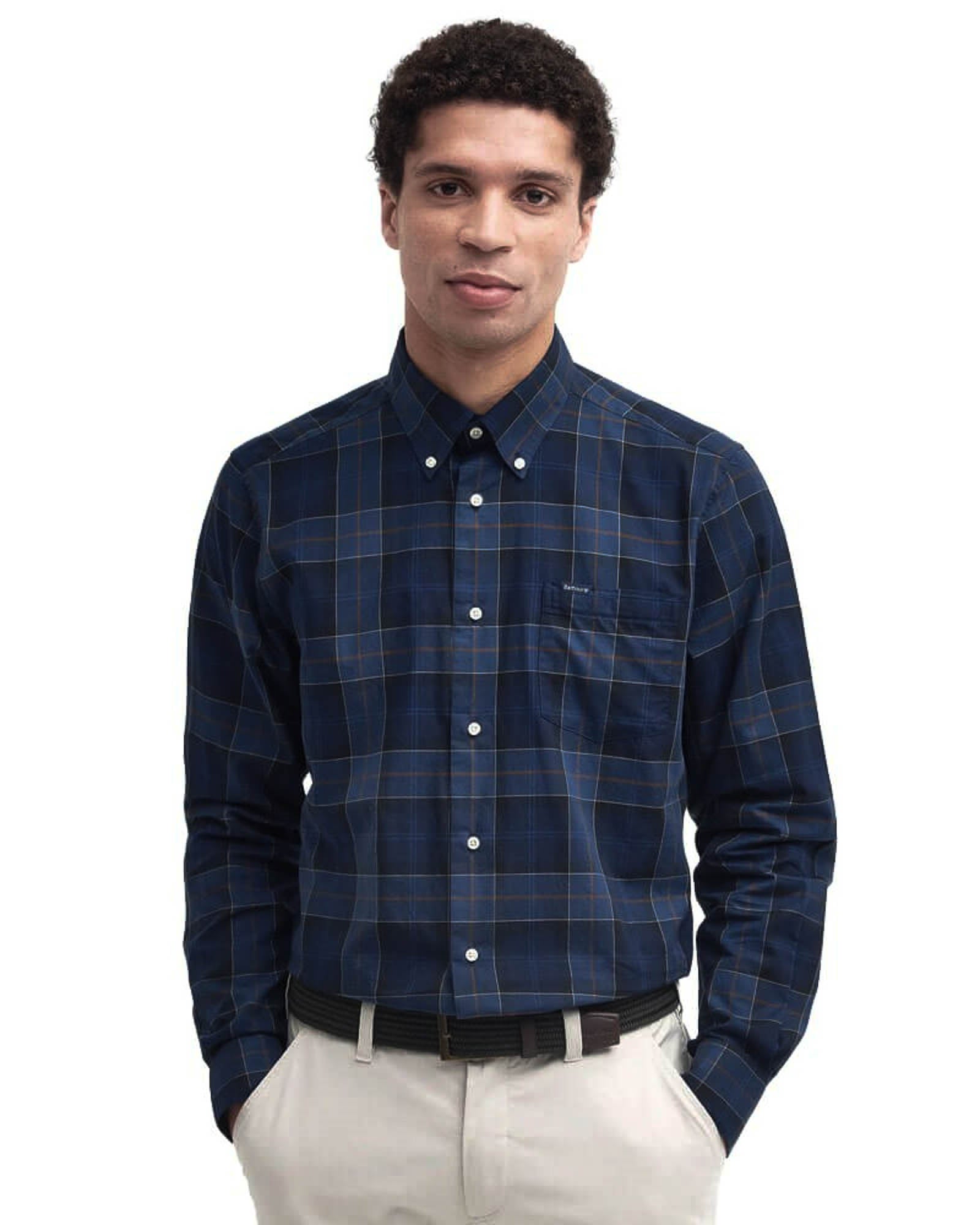 Barbour Wetheram Tartan Midnight Blue Plaid Button Down Collar Shirt in Tailored Fit