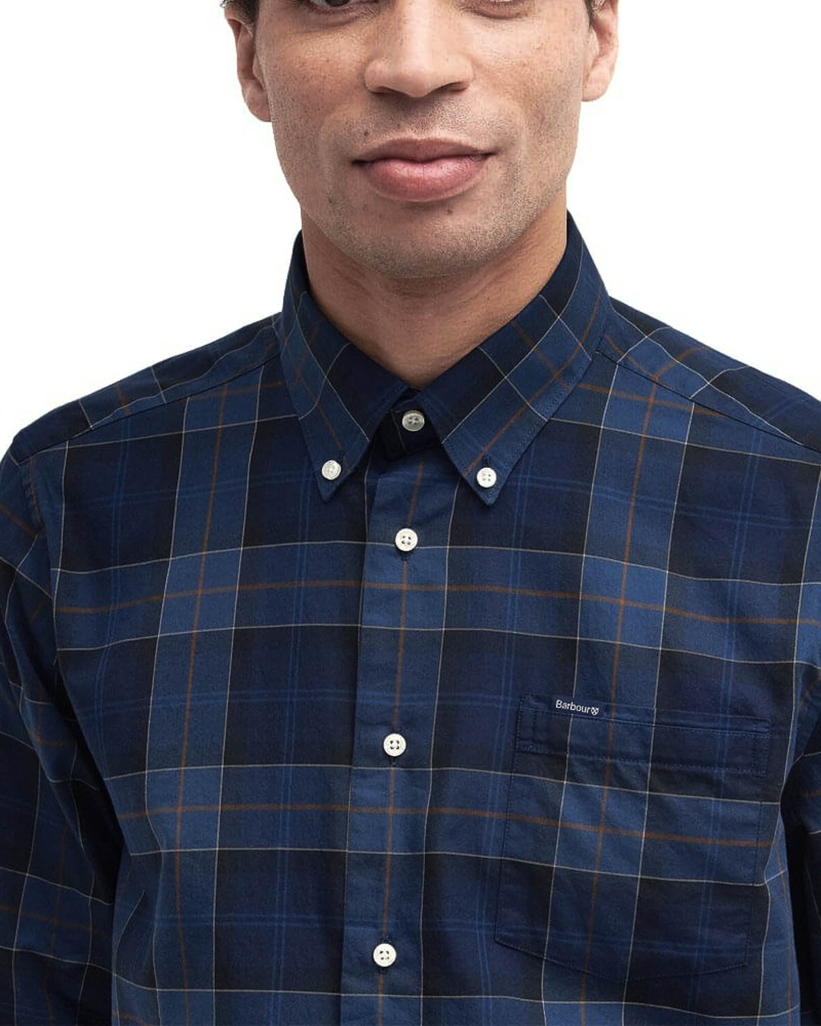 Barbour Wetheram Tartan Midnight Blue Plaid Button Down Collar Shirt in Tailored Fit
