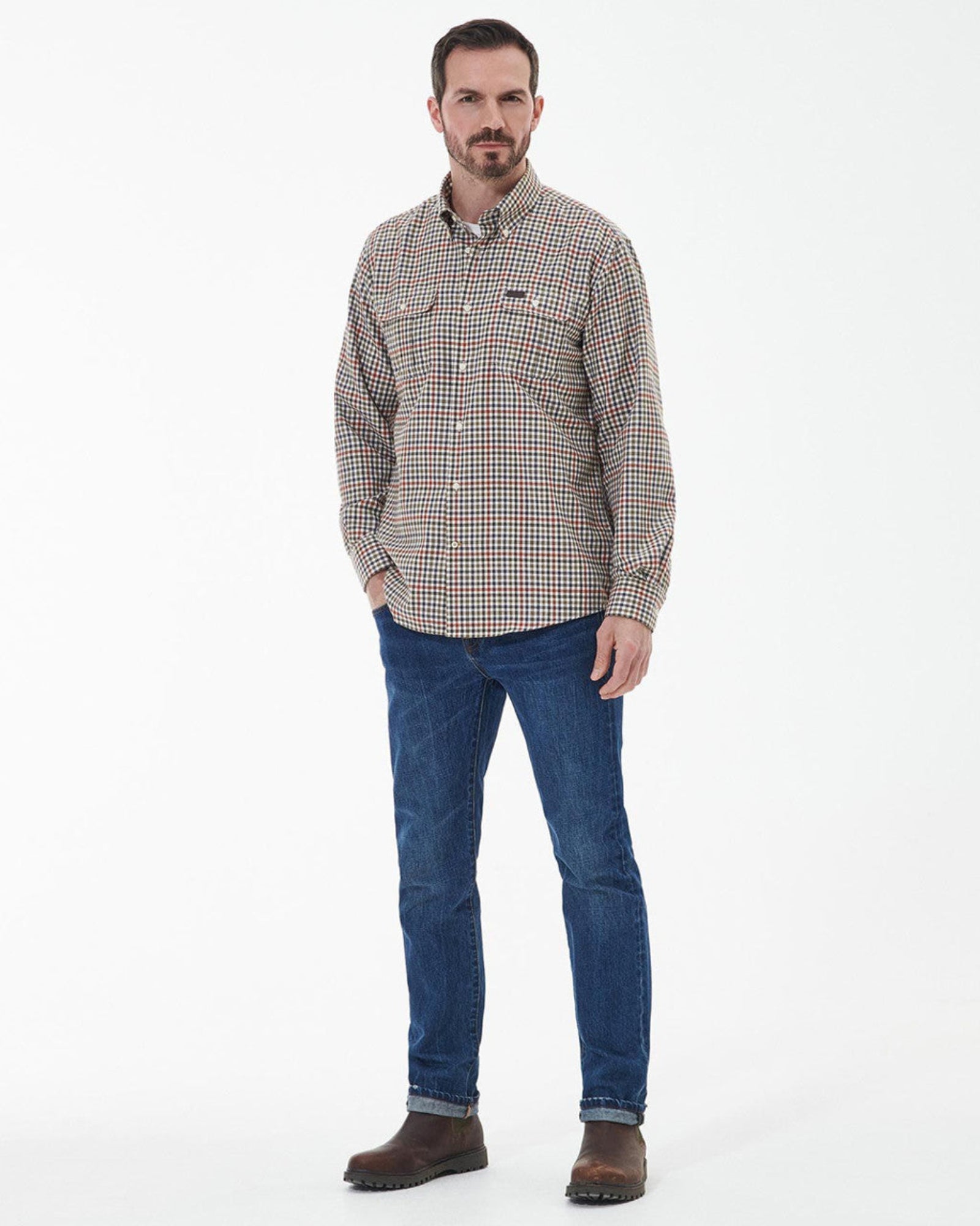 Barbour Foss Button Down Collar Regular fit Button Up Shirt In Olive