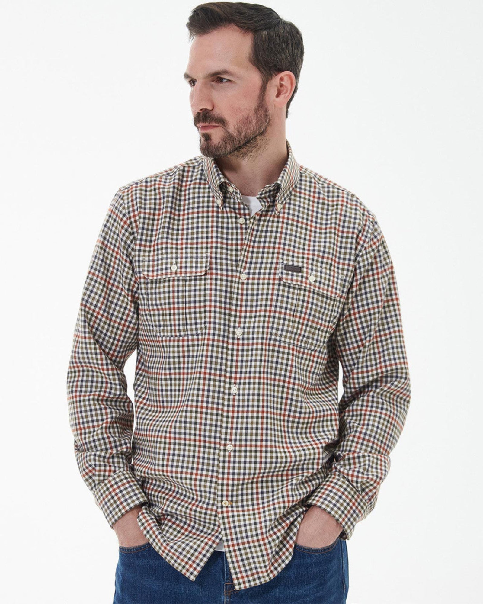 Barbour Foss Button Down Collar Regular fit Button Up Shirt In Olive