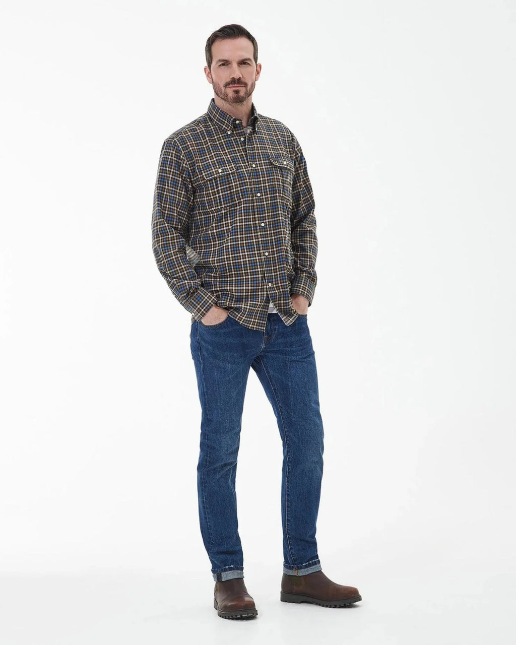 Barbour Foss Regular Fit Button-down Collar Shirt in Navy & Tan Plaid