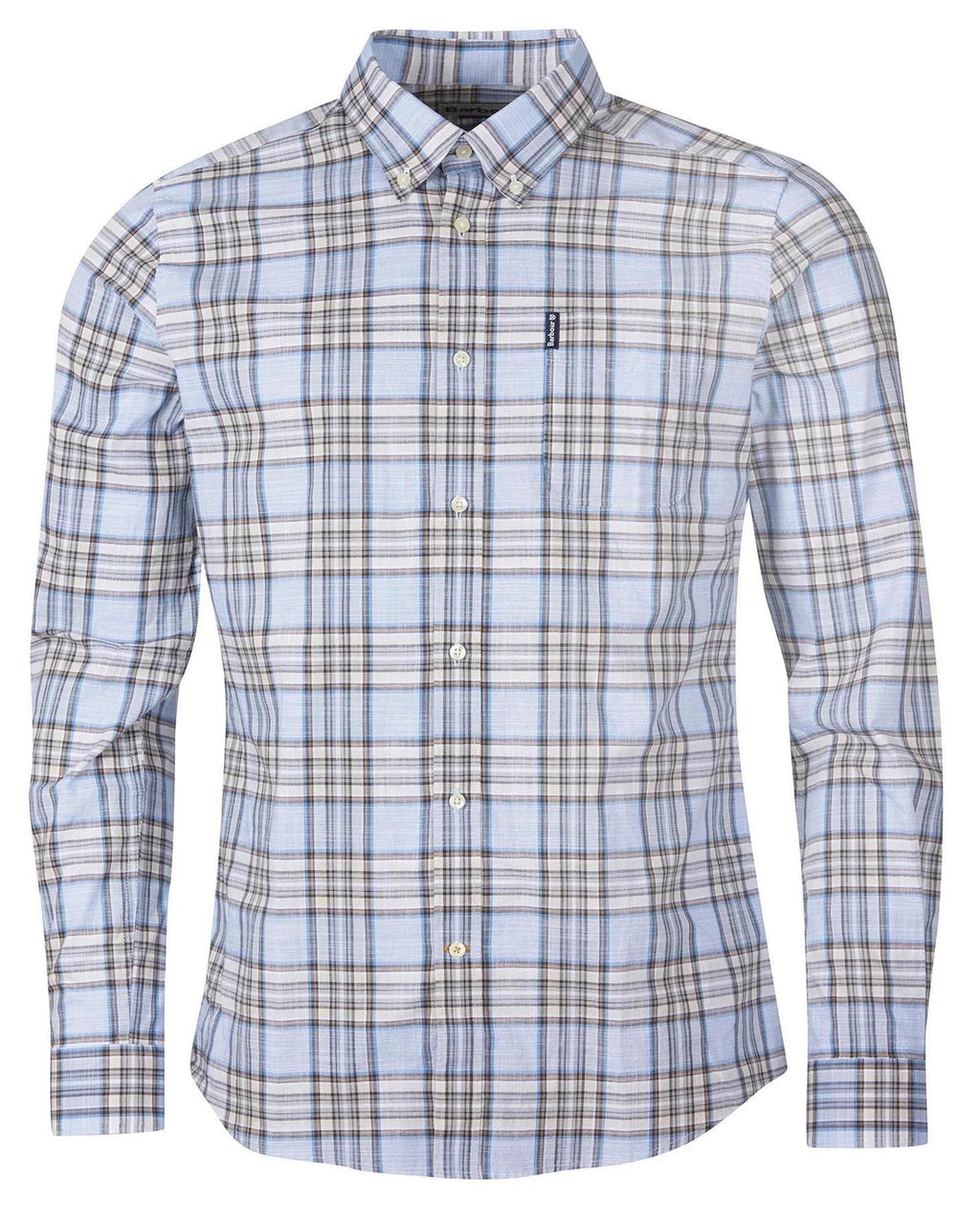 Barbour Highland Check 26 Light Blue and Khaki Long Sleeve Button Down Collar Tailored Fit Shirt
