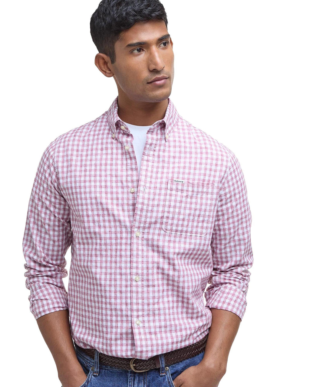 Barbour Kanehill Tailored Fit Button-down Collar Shirt Heathered Gingham Check in Raspberry