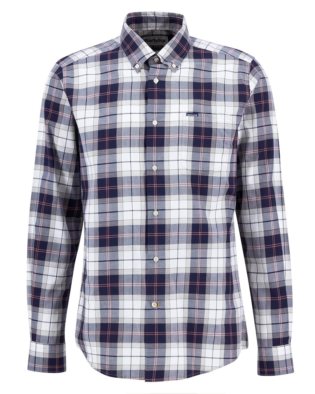 Barbour Wetheram Tartan Plaid Button Down Collar Shirt in Tailored Fit In Navy & White