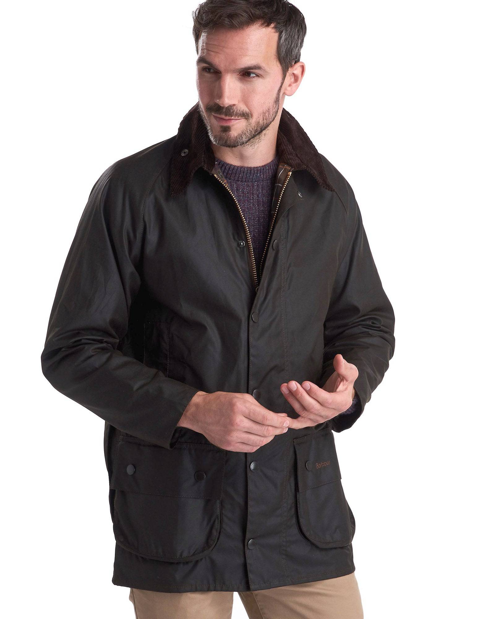 Barbour Classic Beaufort Wax Cotton Jacket In Olive - Rainwater's Men's Clothing and Tuxedo Rental