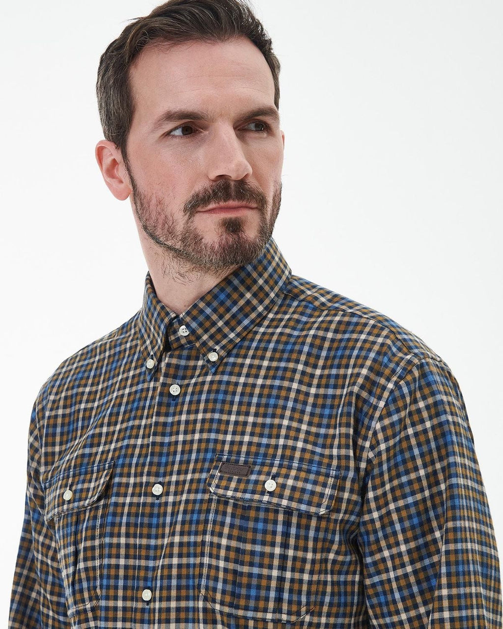 -Rainwater's -Barbour - Button Up Sport Shirts - Barbour Foss Tailored Buttondown Collar Shirt in Navy & Tan Plaid -