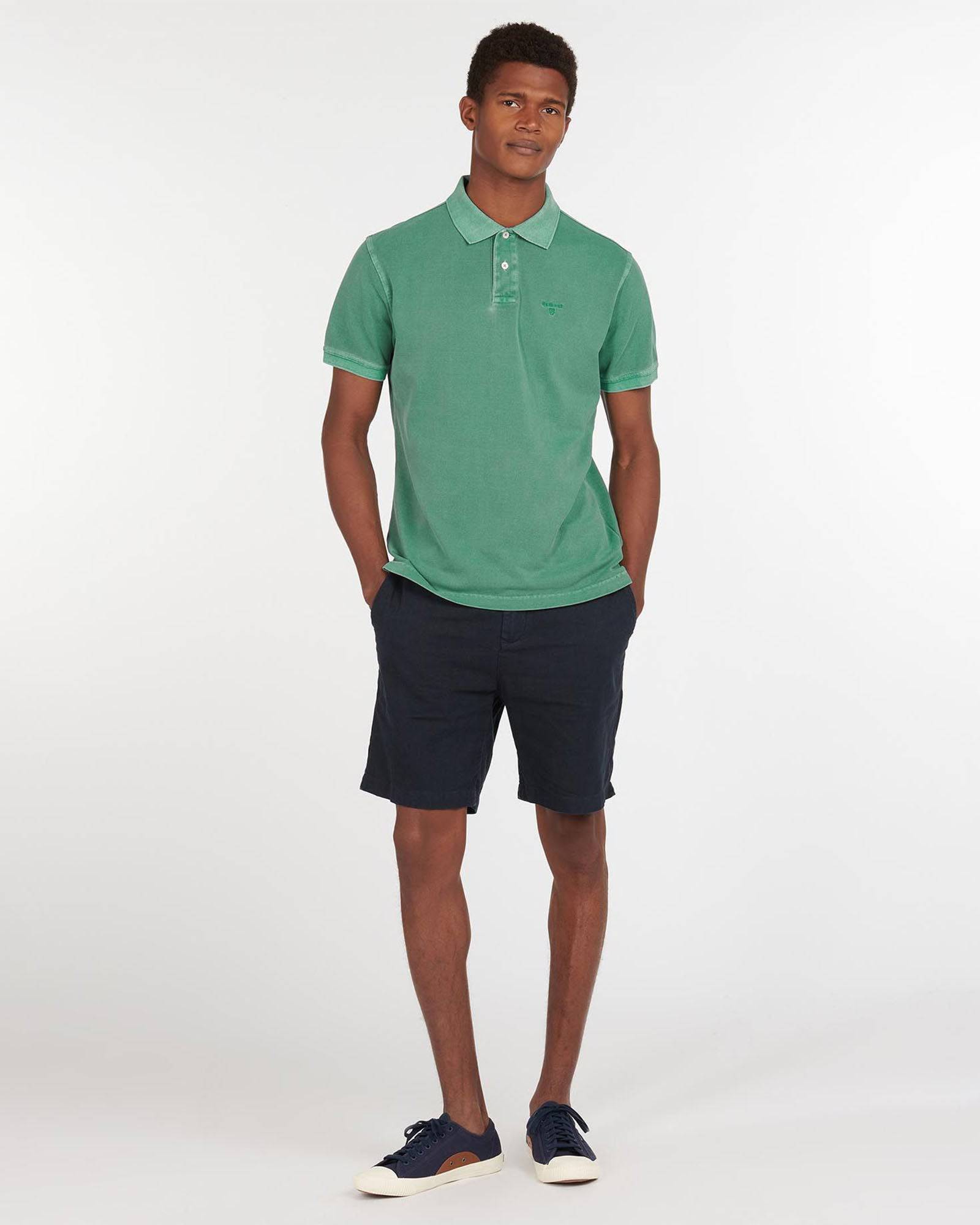 Barbour Garment Dyed Wash Sports Polo In Green - Rainwater's Men's Clothing and Tuxedo Rental