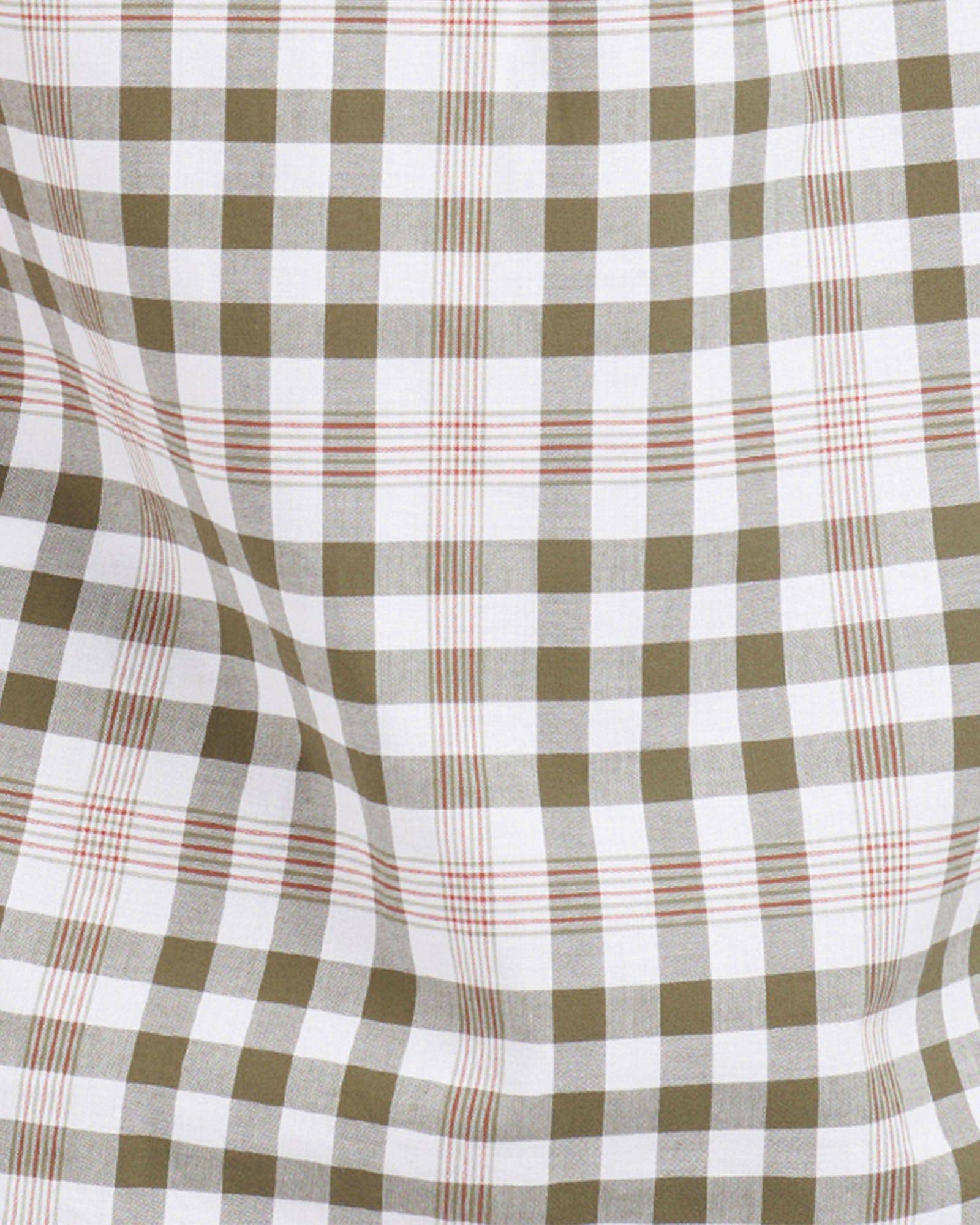 Barbour Gingham 26 Olive and White Short Sleeve Button Down Collar Tailored Fit Shirt - Rainwater's Men's Clothing and Tuxedo Rental