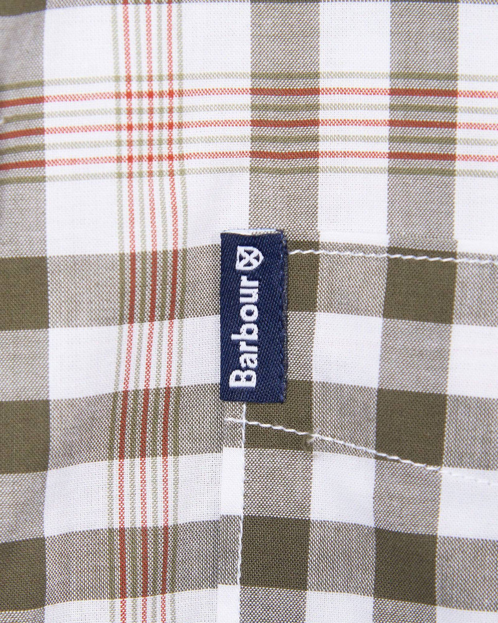 Barbour Gingham 26 Olive and White Short Sleeve Button Down Collar Tailored Fit Shirt - Rainwater's Men's Clothing and Tuxedo Rental