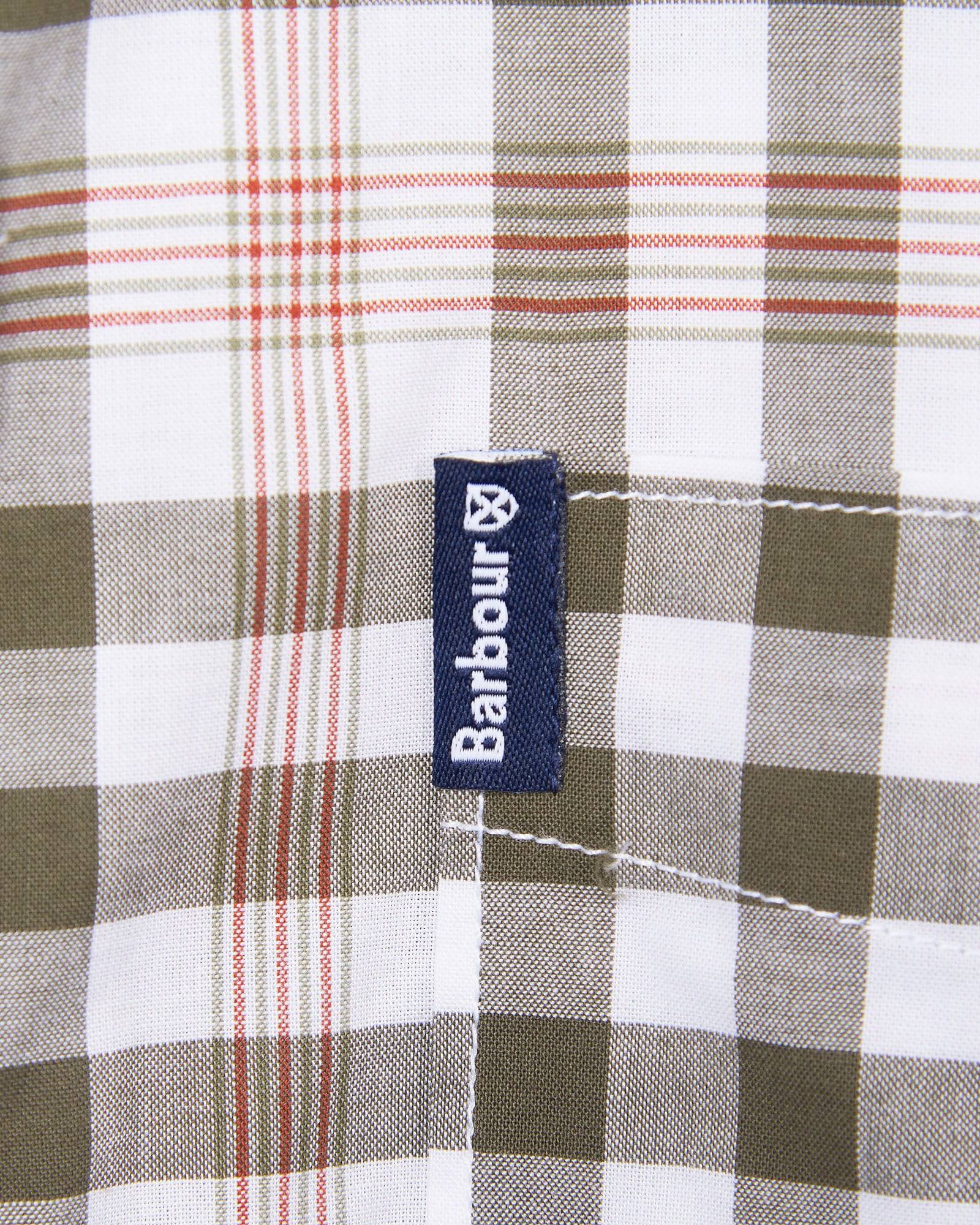 Barbour Gingham 26 Olive and White Short Sleeve Button Down Collar Tailored Fit Shirt - Rainwater's Men's Clothing and Tuxedo Rental