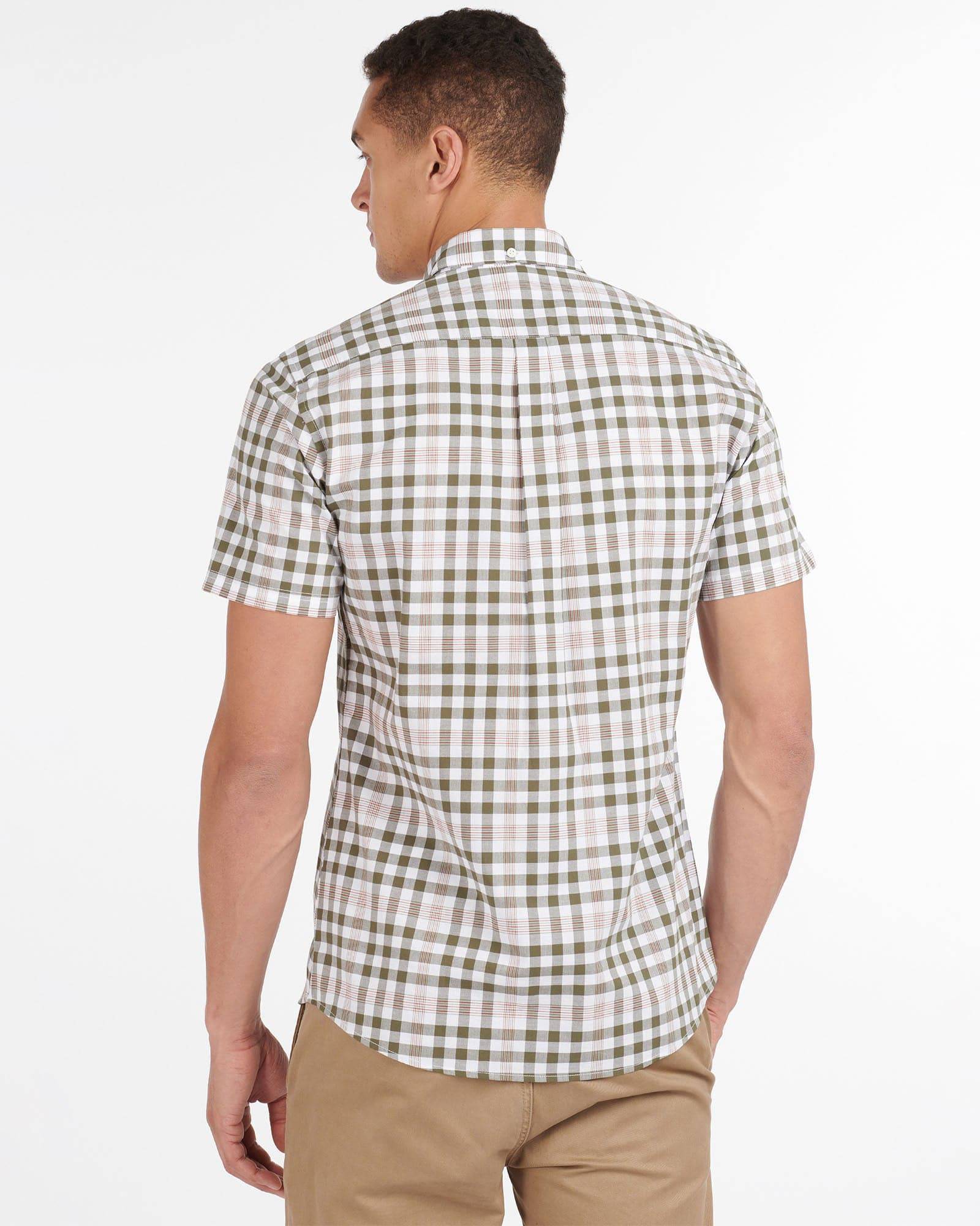 Barbour Gingham 26 Olive and White Short Sleeve Button Down Collar Tailored Fit Shirt - Rainwater's Men's Clothing and Tuxedo Rental