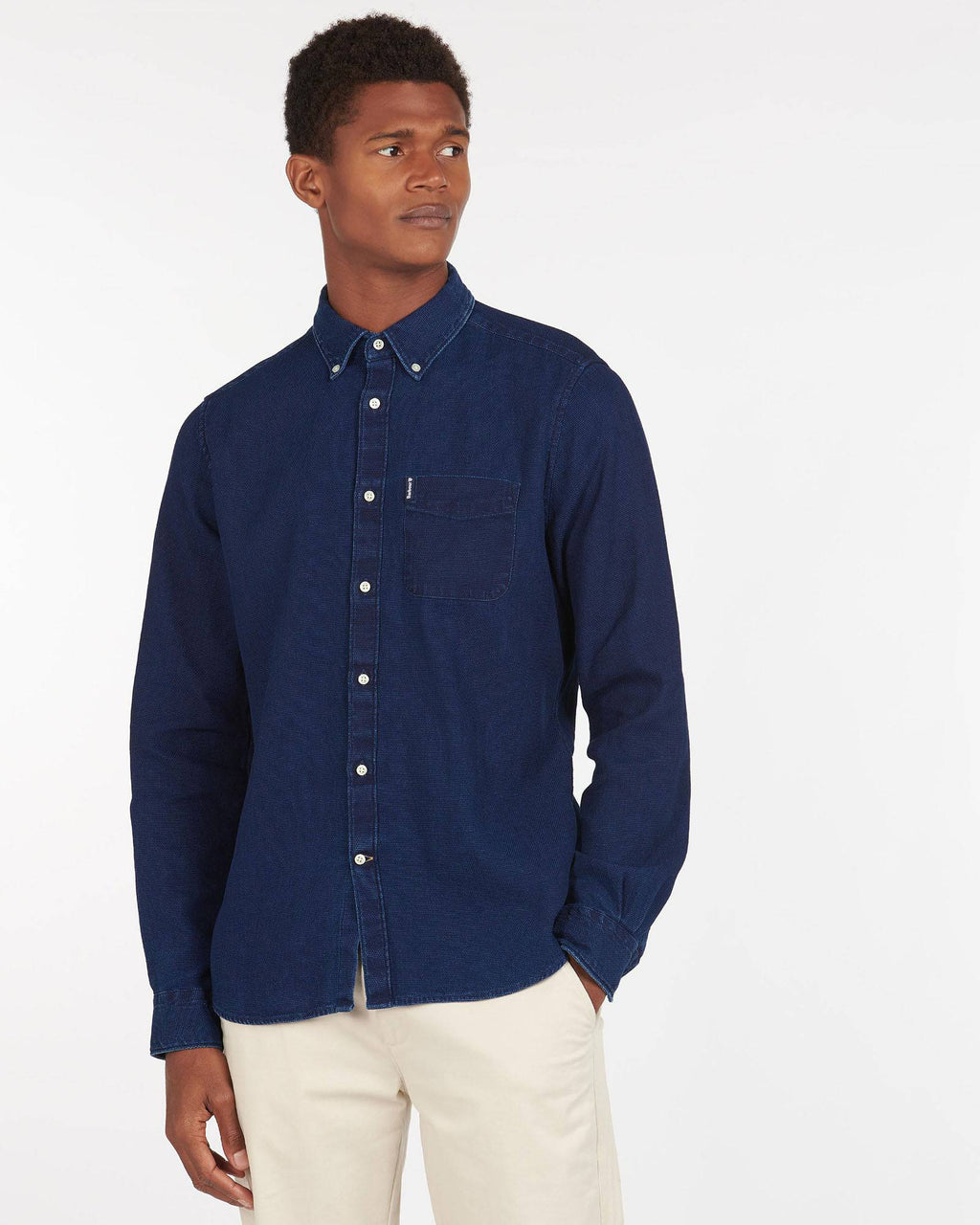Barbour Indigo 10 Tailored Fit Button Down Collar Solid Shirt in Indigo - Rainwater's Men's Clothing and Tuxedo Rental