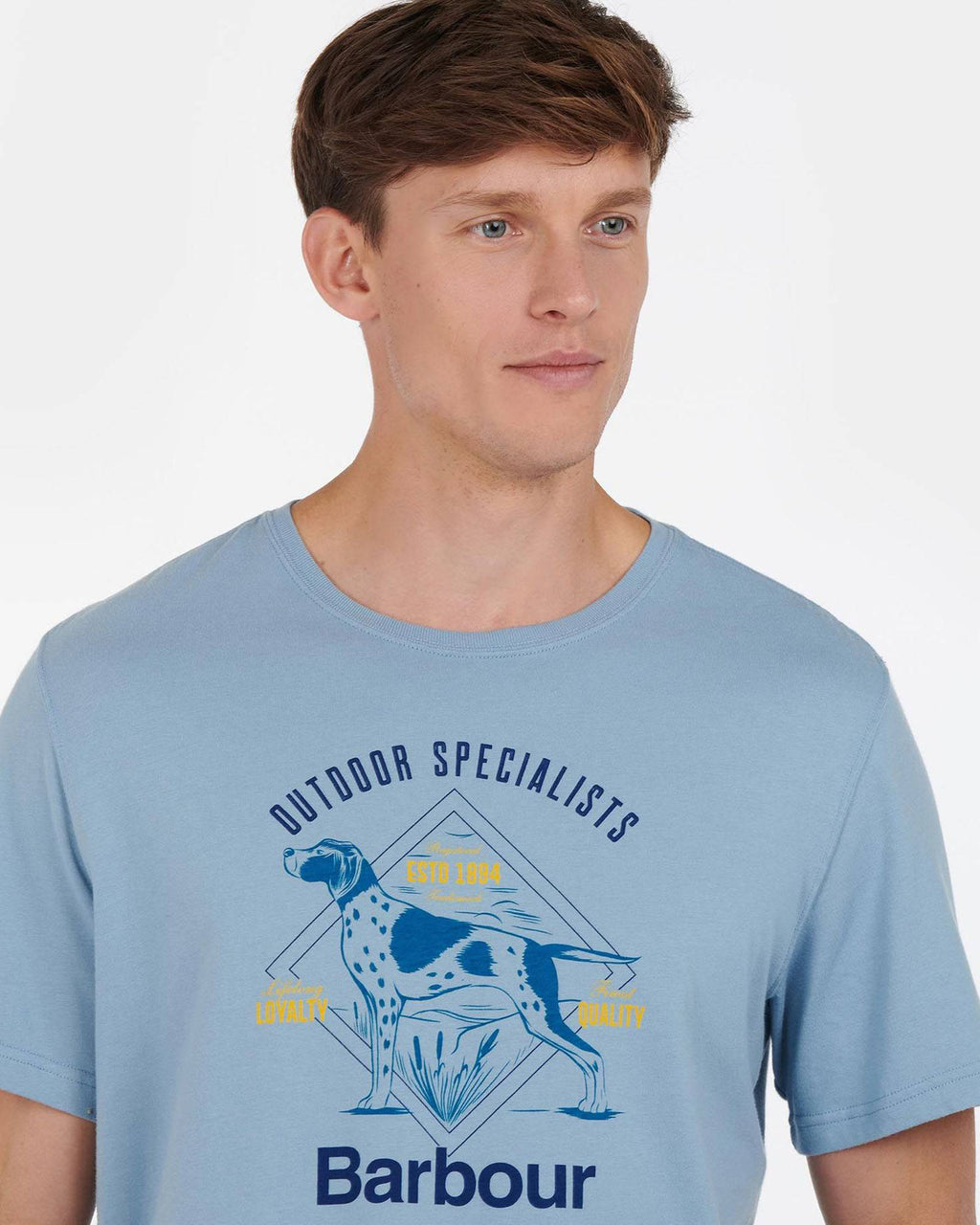 Barbour Loyal Pointer Hunting Dog Tee Shirt In Powder Blue - Rainwater's Men's Clothing and Tuxedo Rental