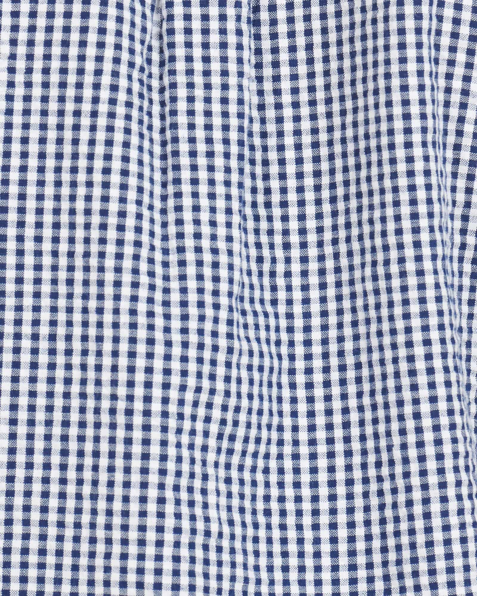 Barbour Seer 8 Inky Blue and White Seersucker Gingham Check Short Sleeve Button Down Collar Tailored Fit Shirt - Rainwater's Men's Clothing and Tuxedo Rental