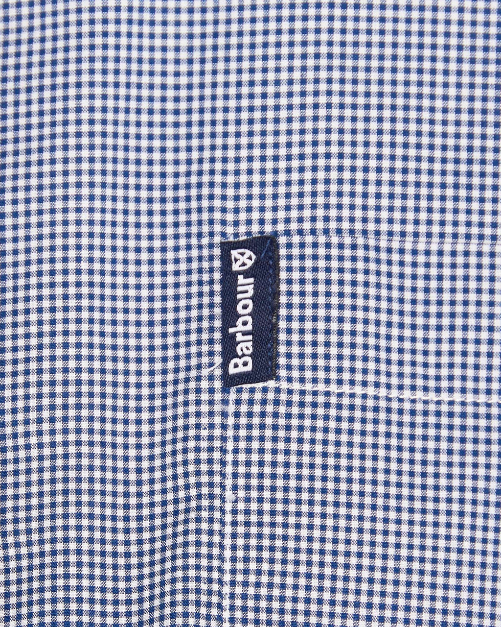 Barbour Seer 8 Inky Blue and White Seersucker Gingham Check Short Sleeve Button Down Collar Tailored Fit Shirt - Rainwater's Men's Clothing and Tuxedo Rental