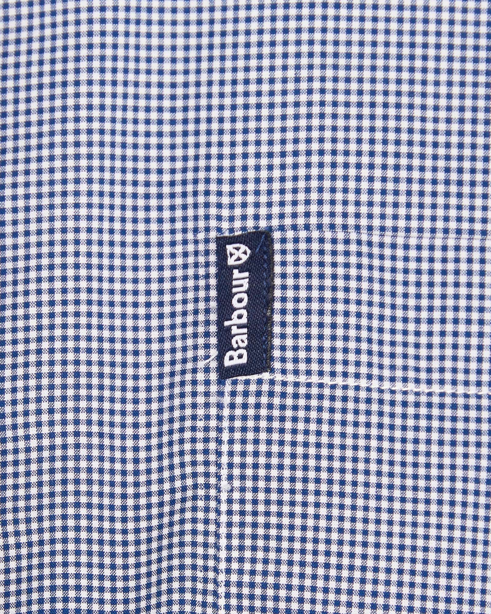 Barbour Seer 8 Inky Blue and White Seersucker Gingham Check Short Sleeve Button Down Collar Tailored Fit Shirt - Rainwater's Men's Clothing and Tuxedo Rental
