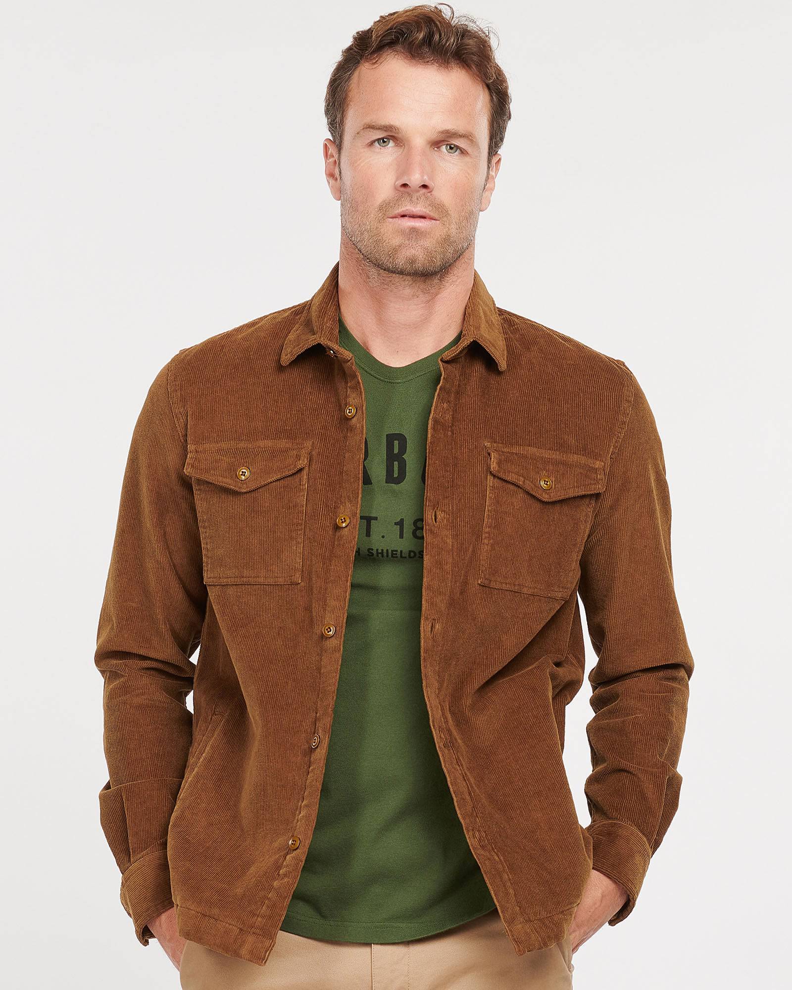 Barbour Stretch Corduroy Over Shirt In Sandstone - Rainwater's Men's Clothing and Tuxedo Rental
