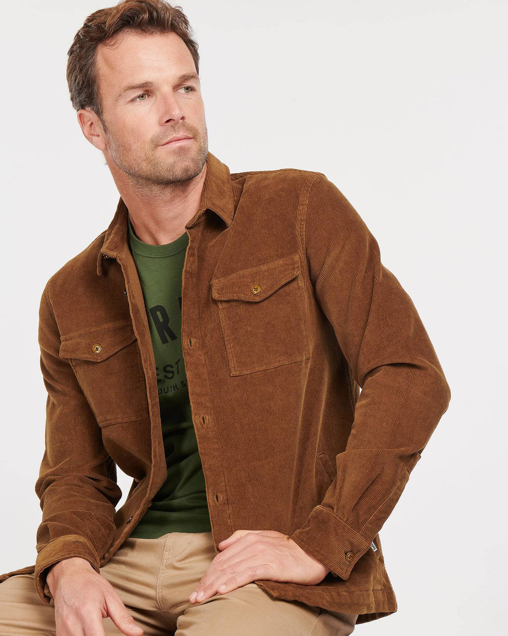 Barbour Stretch Corduroy Over Shirt In Sandstone - Rainwater's Men's Clothing and Tuxedo Rental