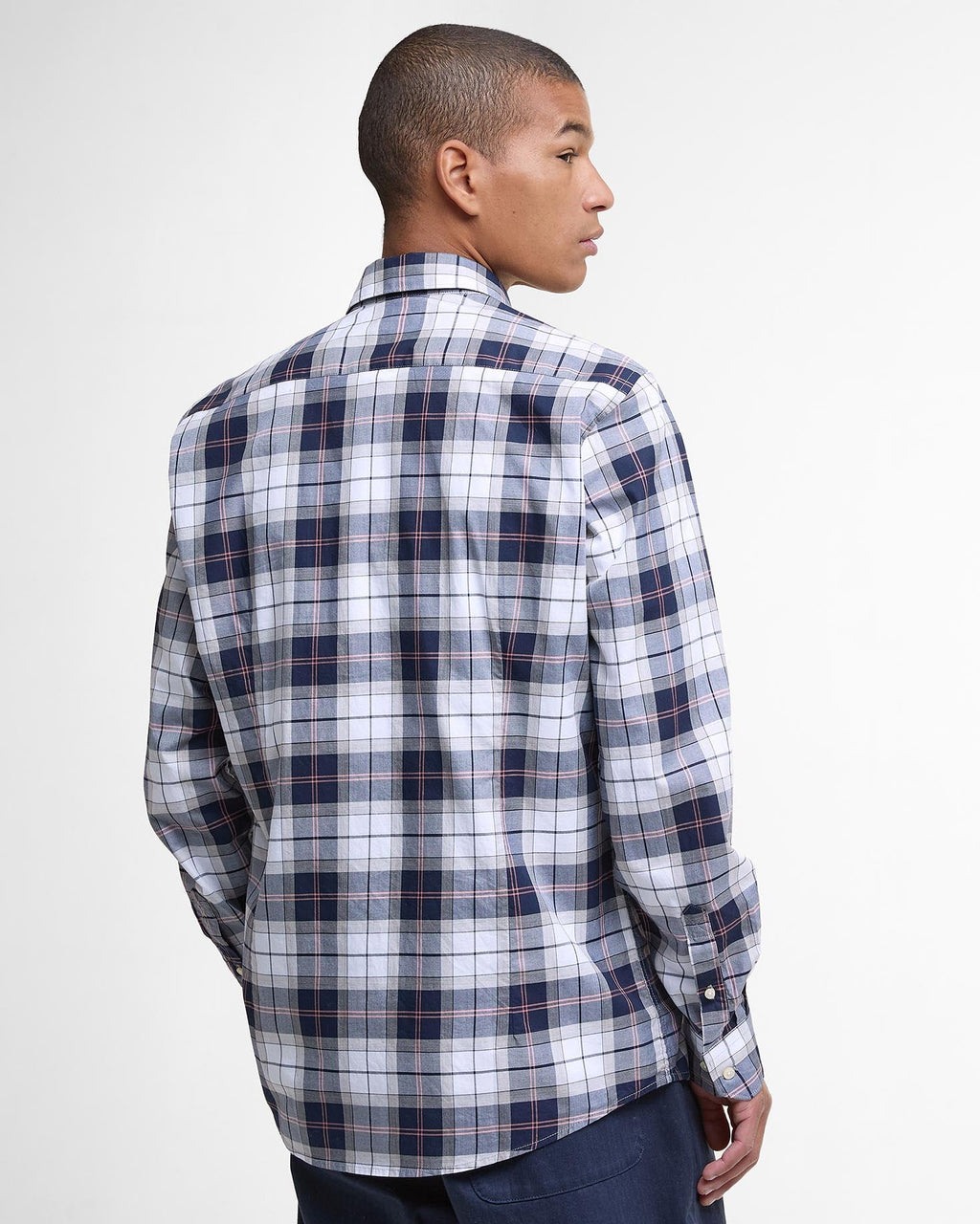 Barbour Wetheram Tartan Plaid Button Down Collar Shirt in Tailored Fit In Navy & White