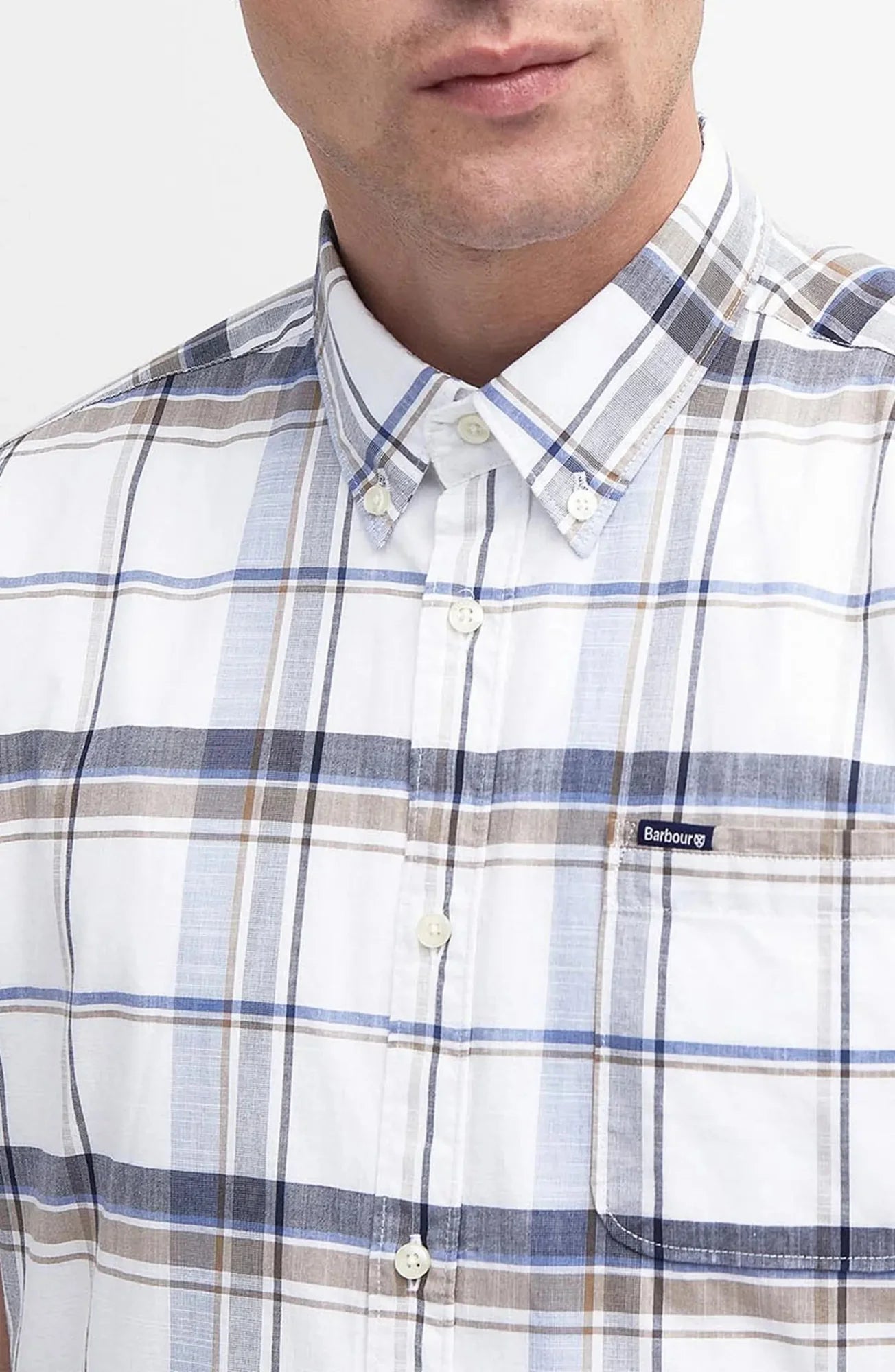 Barbour Dudley Short-Sleeve Button Down Collar Tailored Shirt In Navy