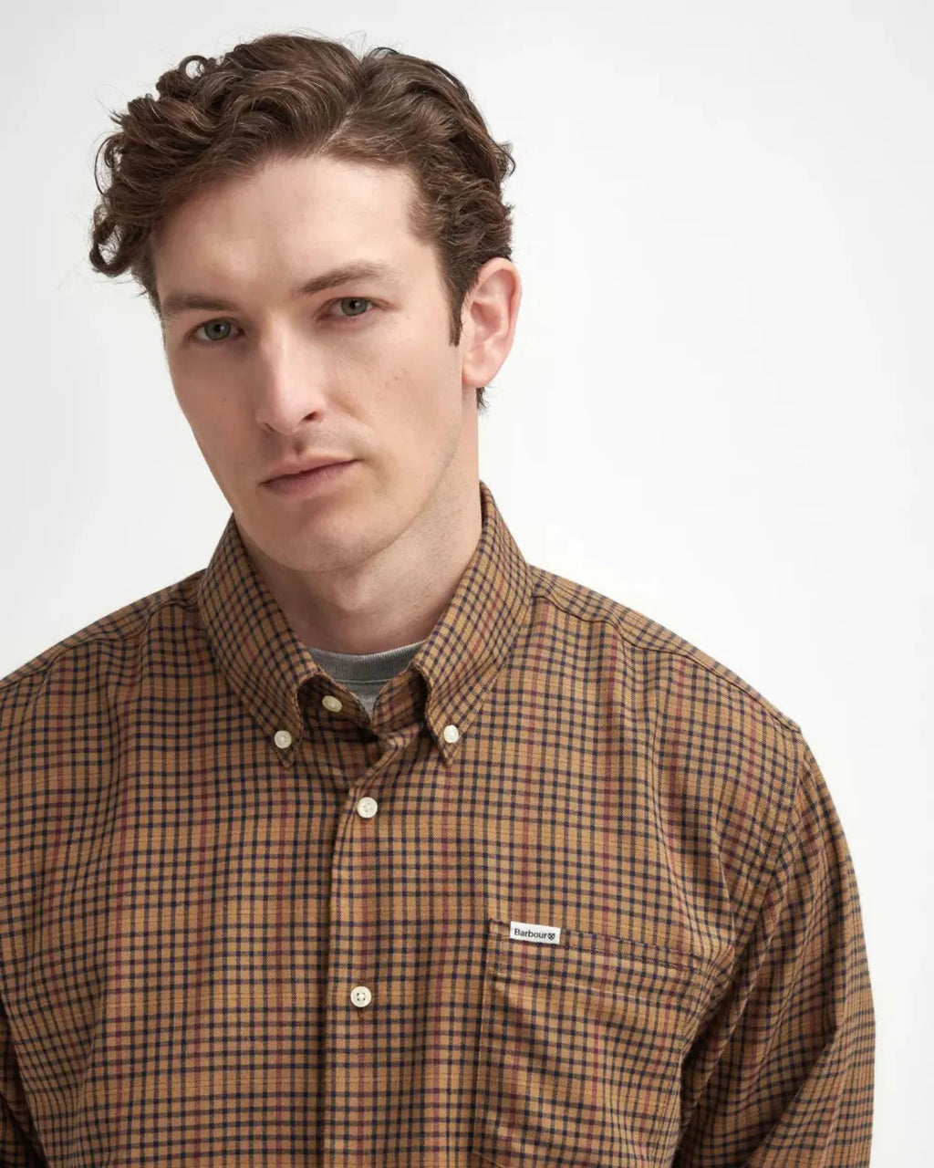 Barbour Henderson Thermo Weave Checked Shirt in Stone