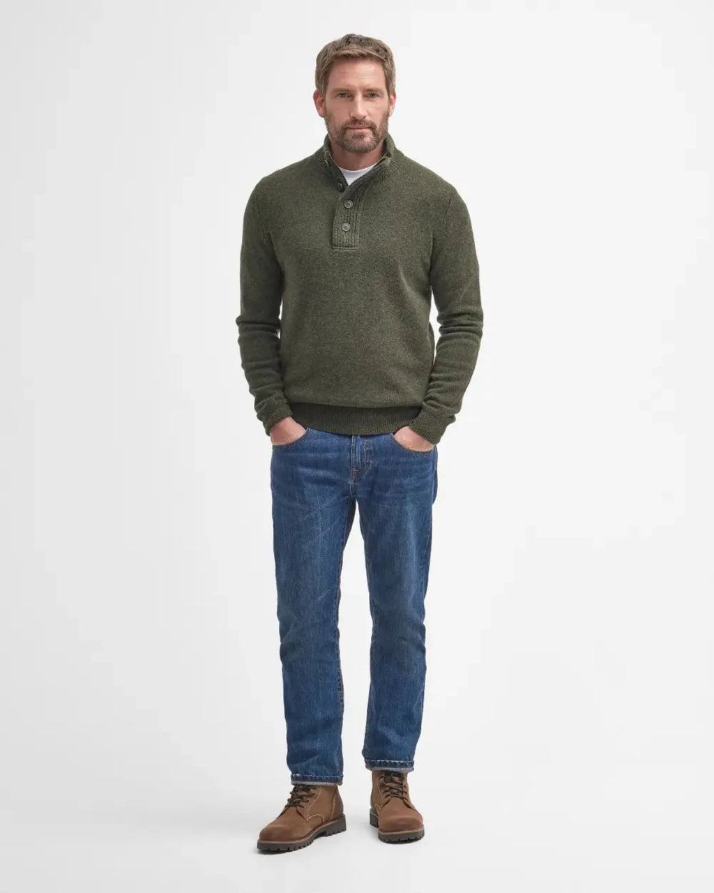 Barbour Essential 1/4 Zip Elbow Patch Sweater in Seaweed