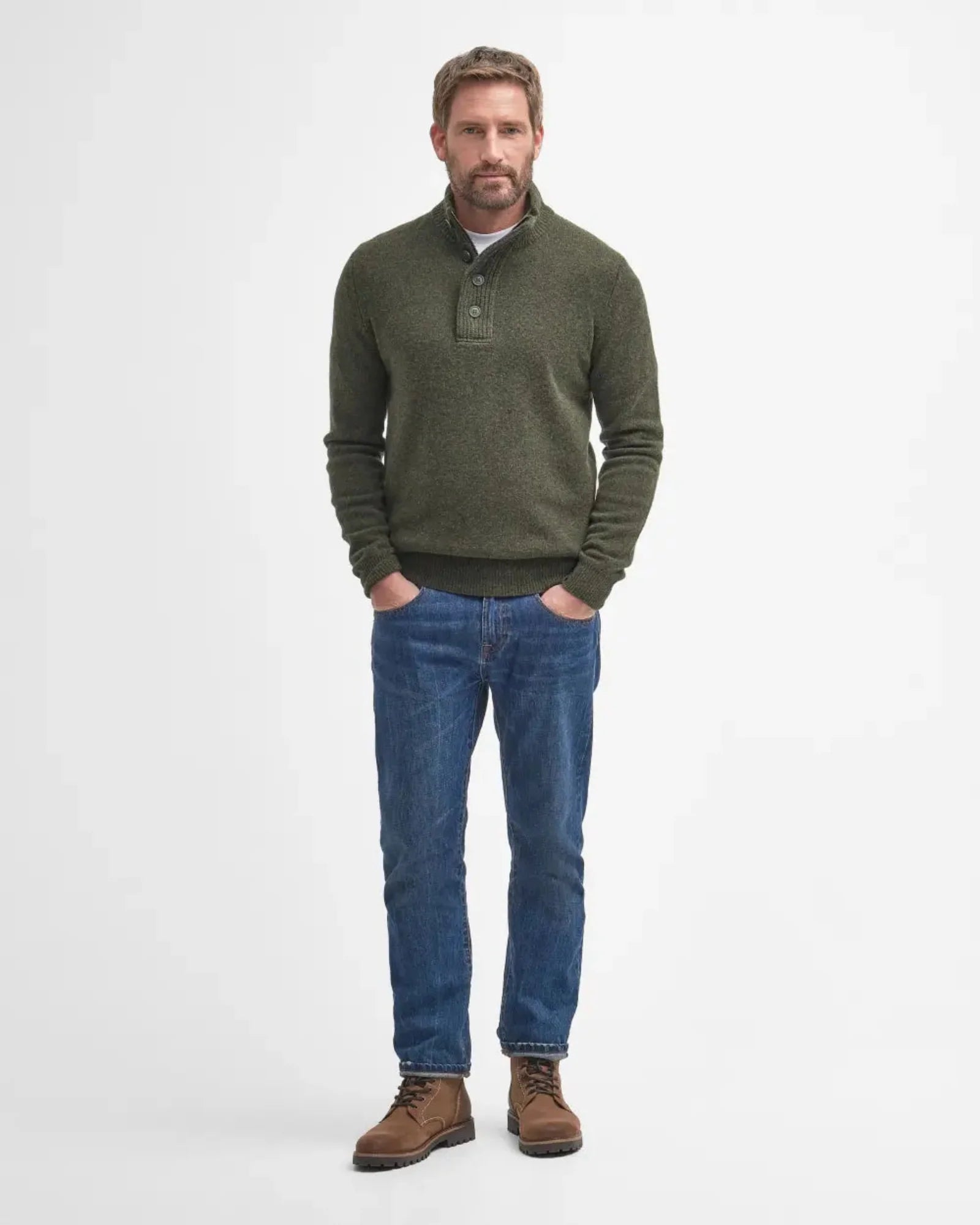 Barbour Essential 1/4 Zip Elbow Patch Sweater in Seaweed