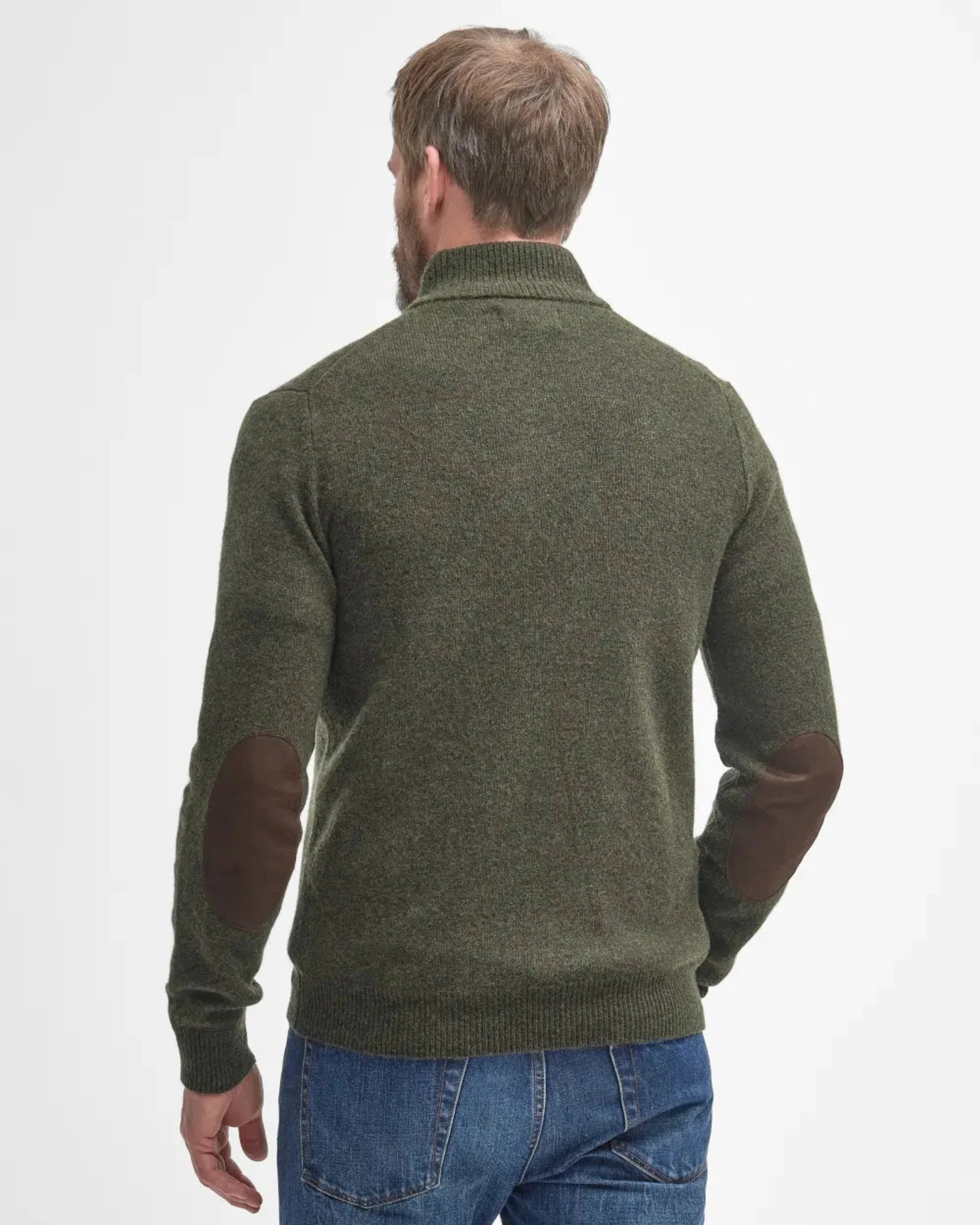 Barbour Essential 1/4 Zip Elbow Patch Sweater in Seaweed