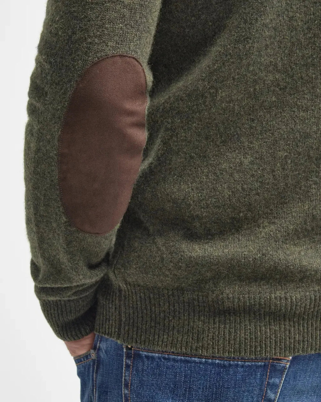 Barbour Essential 1/4 Zip Elbow Patch Sweater in Seaweed