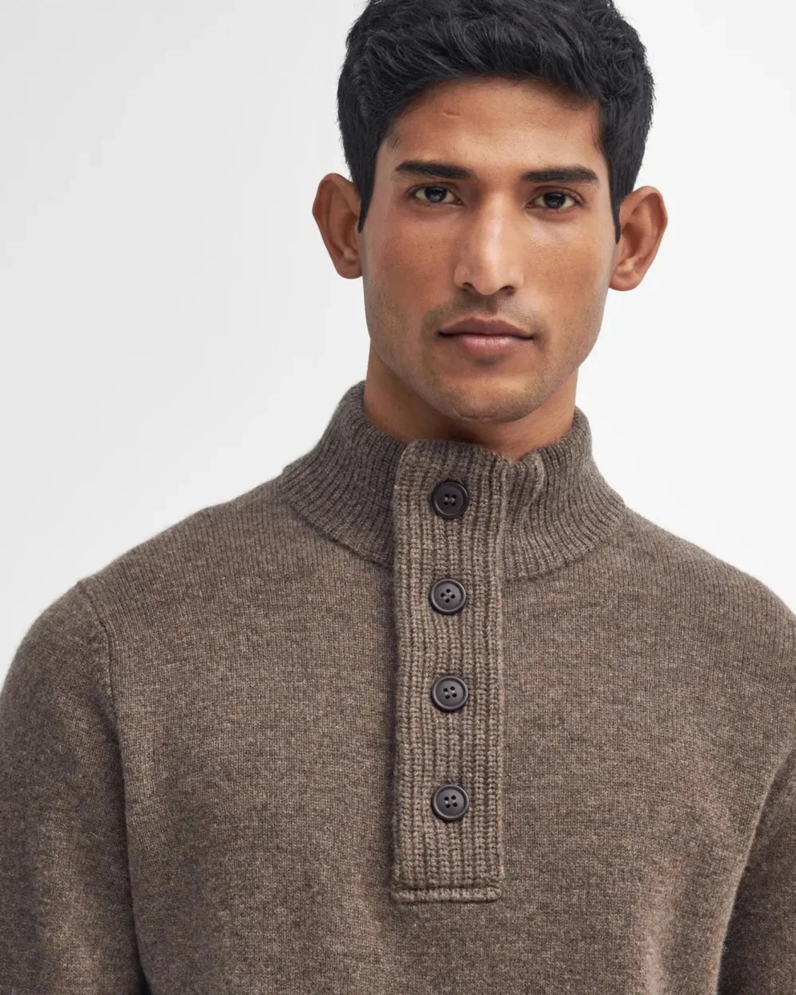 Barbour Essential 1/4 Zip Elbow Patch Sweater in Dark Stone