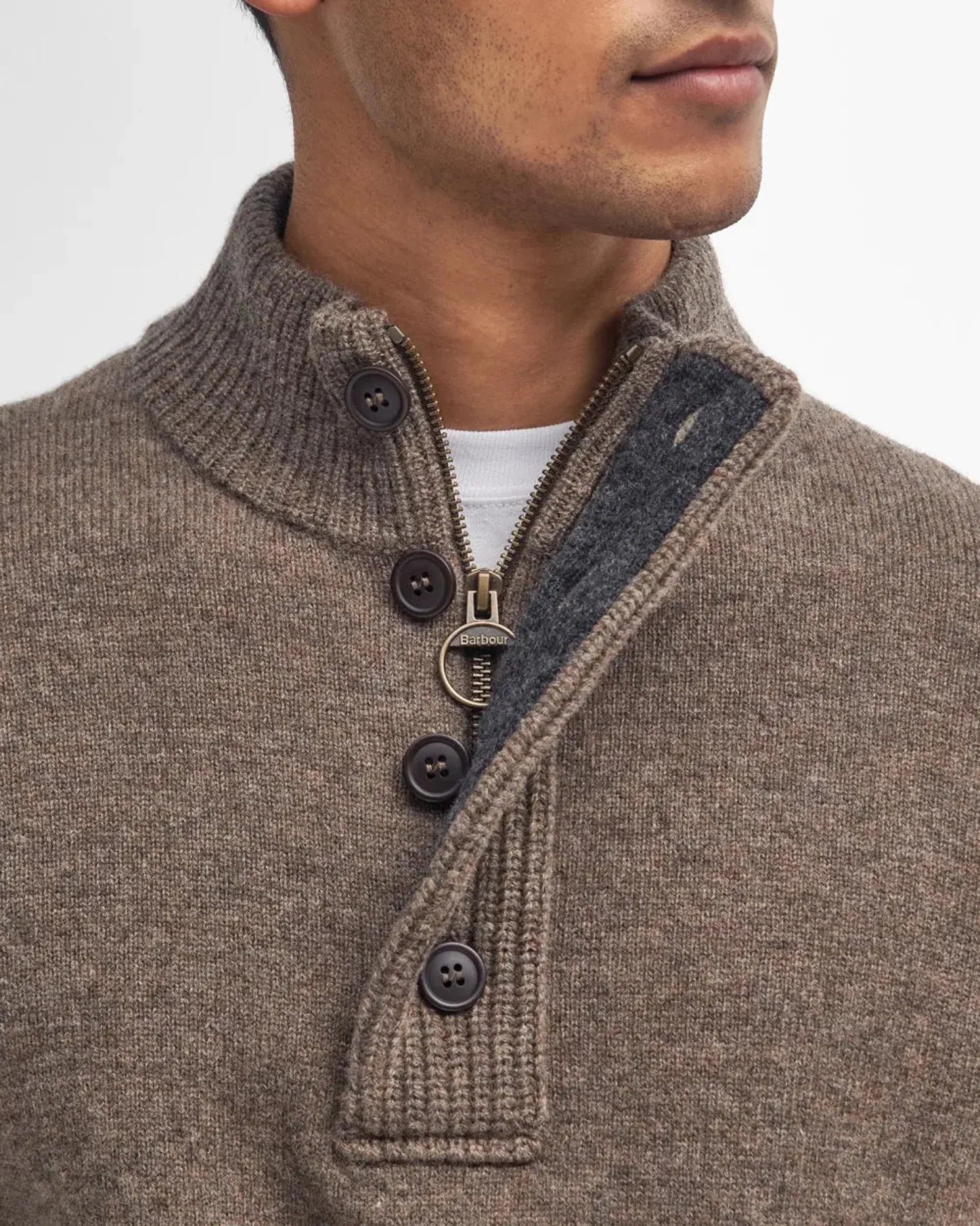 Barbour Essential 1/4 Zip Elbow Patch Sweater in Dark Stone