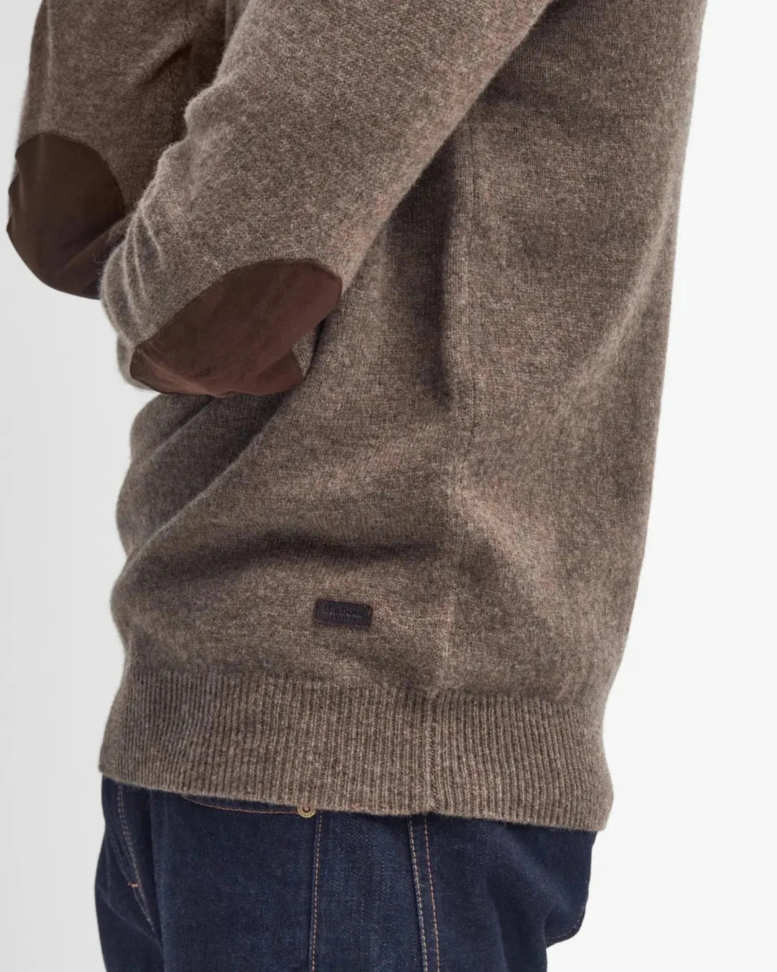 Barbour Essential 1/4 Zip Elbow Patch Sweater in Dark Stone