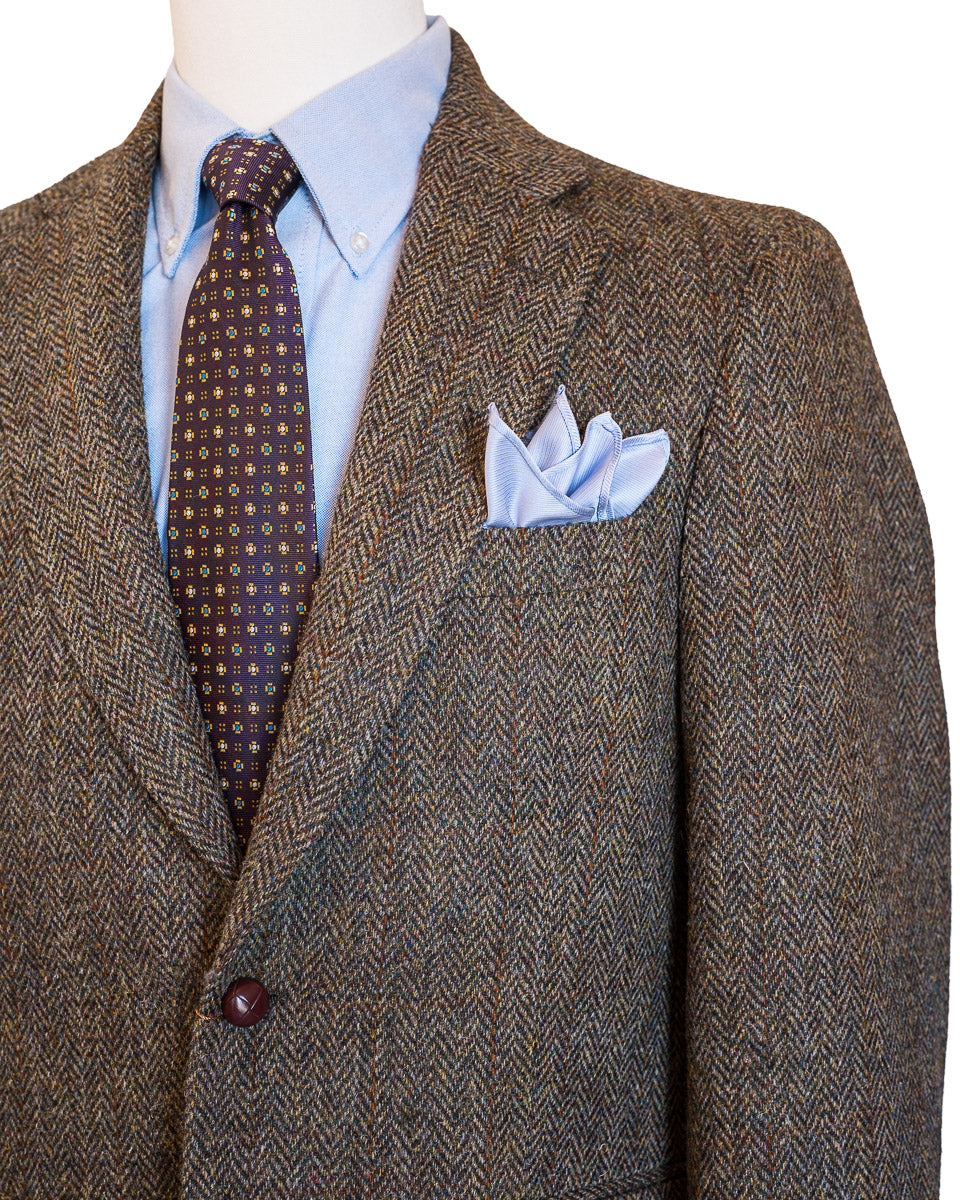 Harris Tweed Sport Coat in Olive Herringbone with over Plaid