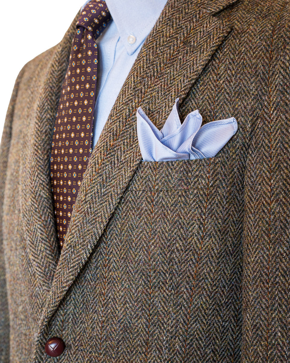 Harris Tweed Sport Coat in Olive Herringbone with over Plaid