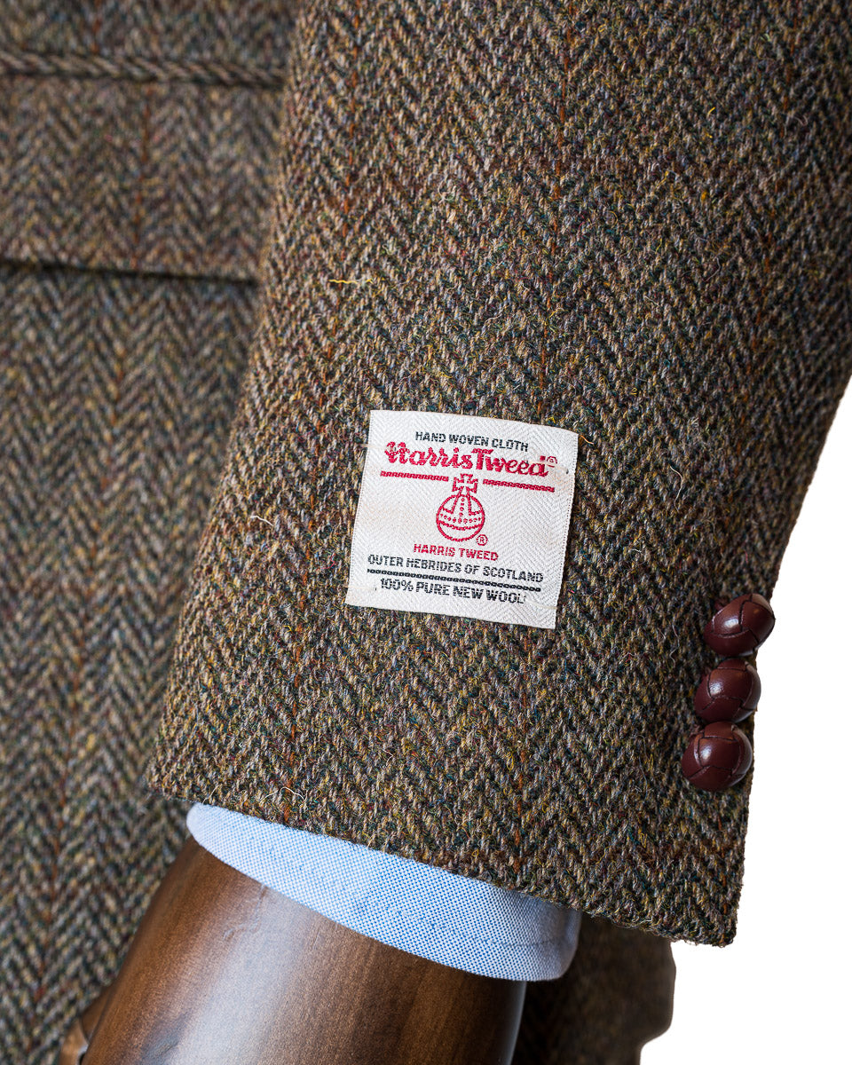 Harris Tweed Sport Coat in Olive Herringbone with over Plaid